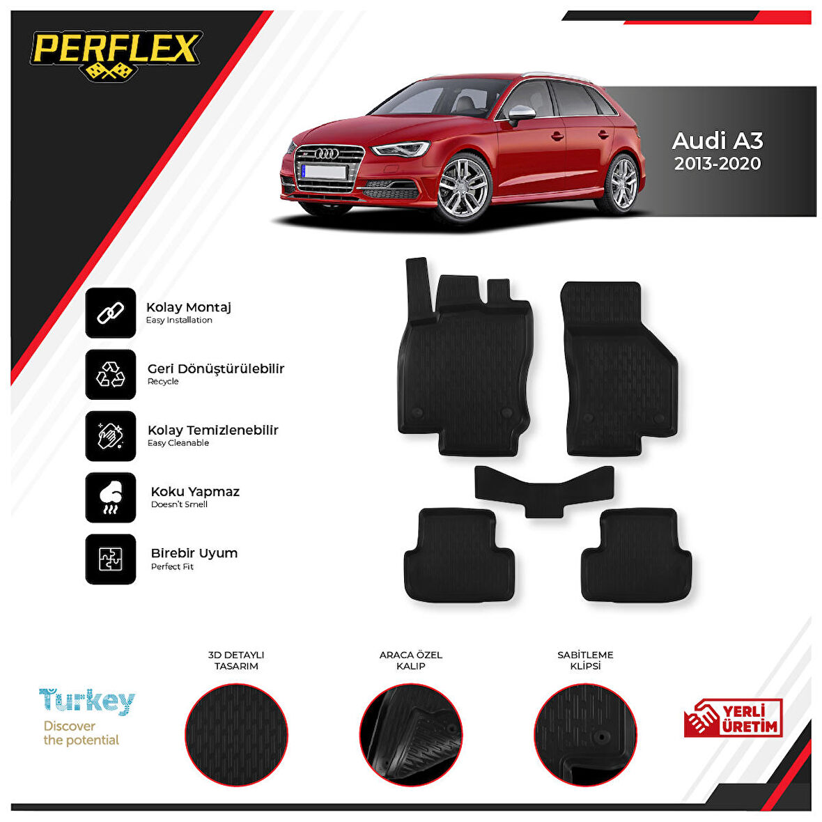 Audı A3 2013+ 3D Havuzlu Paspas