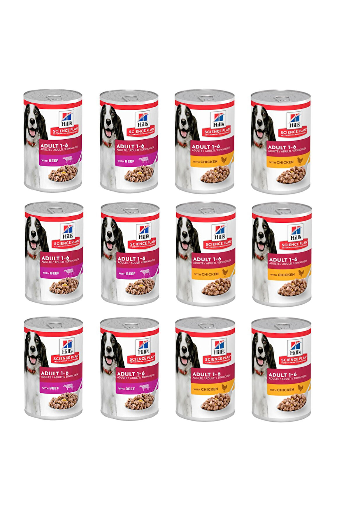 Hill's Science Plan 2 Çeşit Biftekli + Tavuklu Karma Köpek Konserve Maması 370 Gr. X 12 Adet