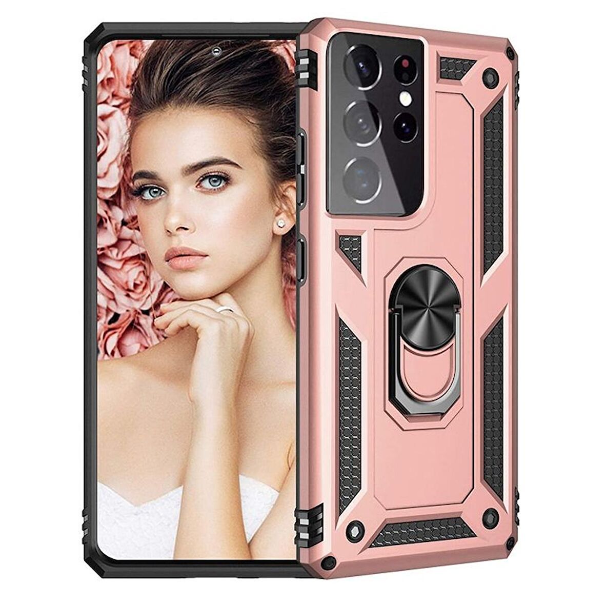 Gpack Samsung Galaxy S21 Ultra 5G Kılıf Tank Koruma Vega Standlı Yüzüklü Mıknatıslı