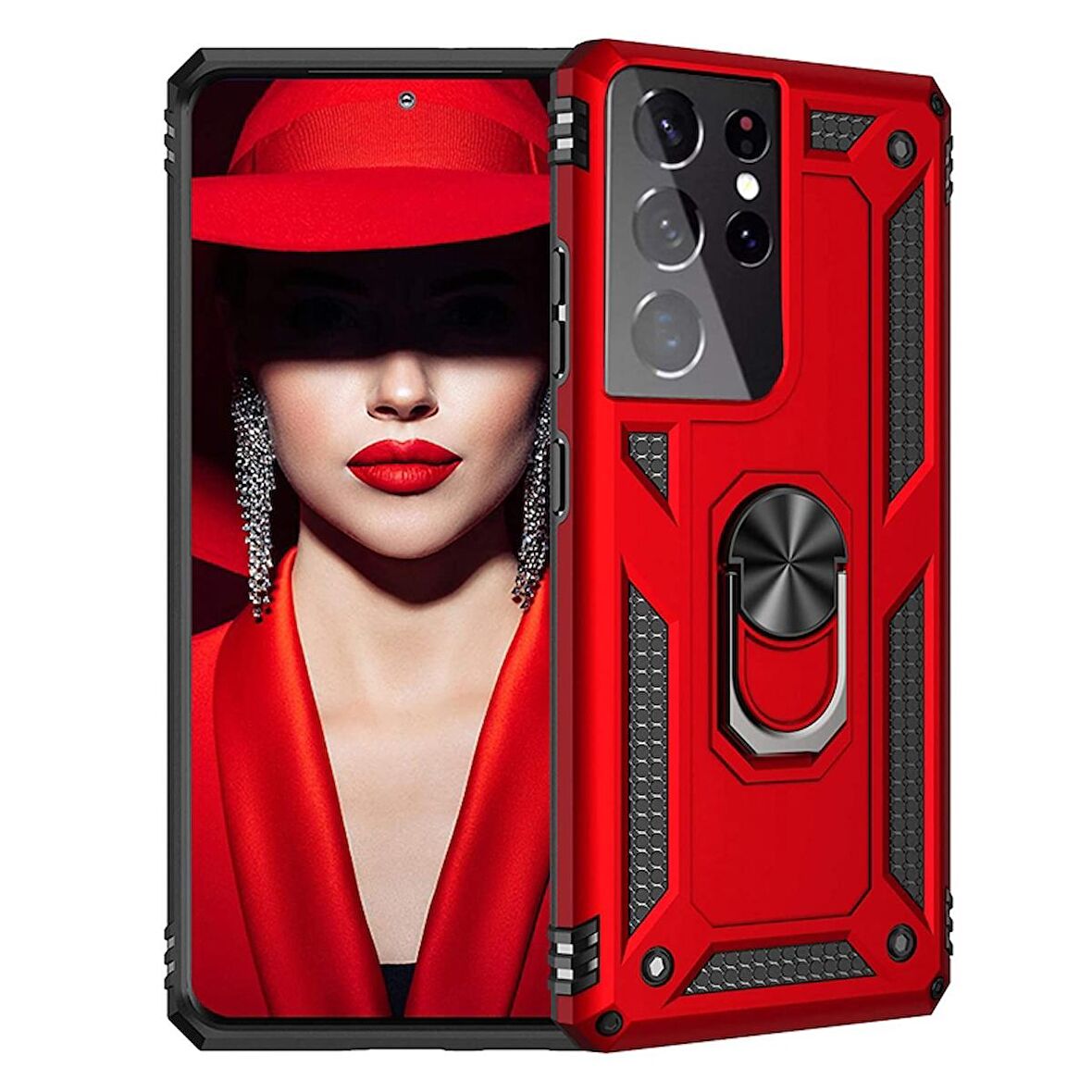 Gpack Samsung Galaxy S21 Ultra 5G Kılıf Tank Koruma Vega Standlı Yüzüklü Mıknatıslı