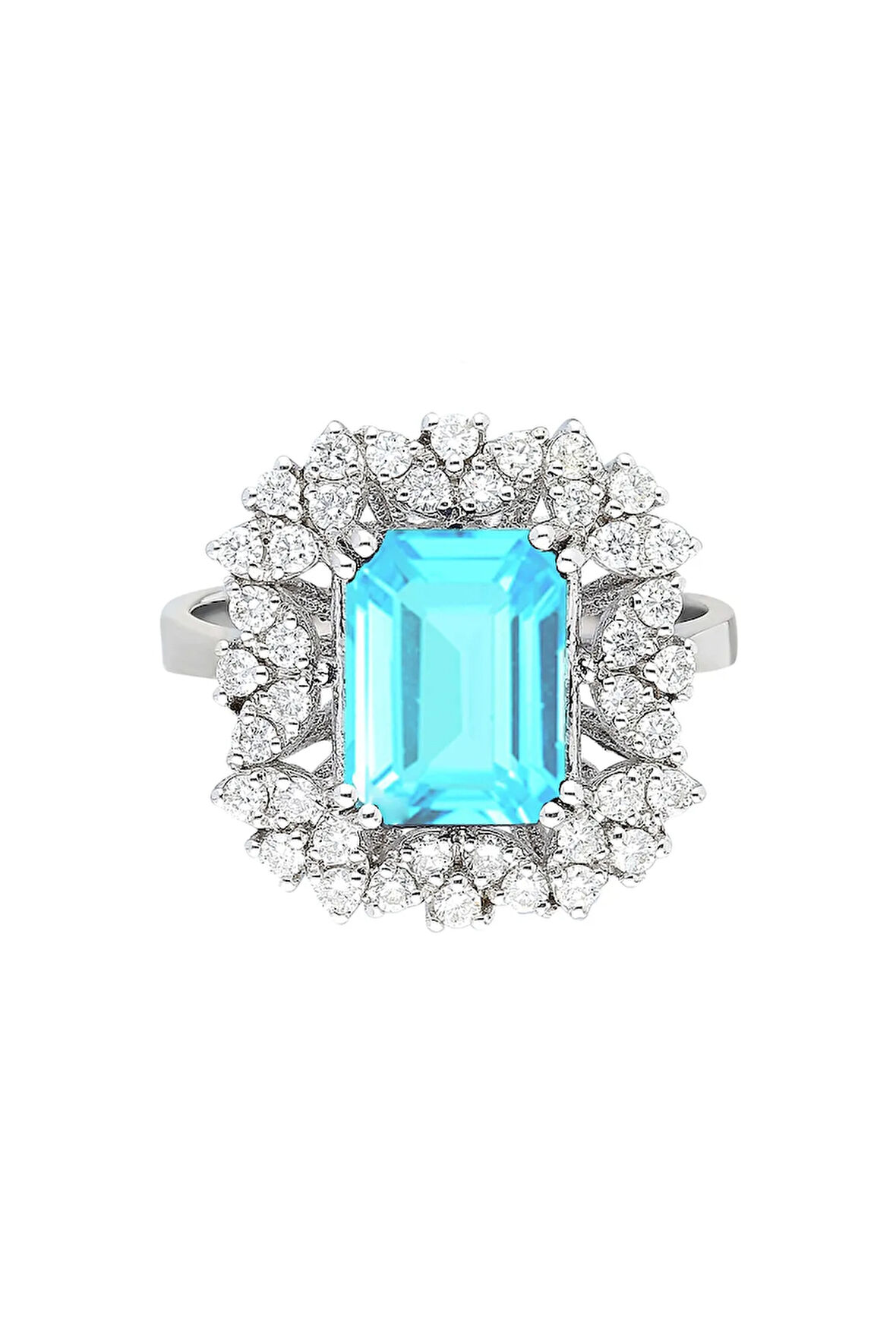 Pırlanta Ve Oktagon Kesim Akuamarin Taşlı Yüzük