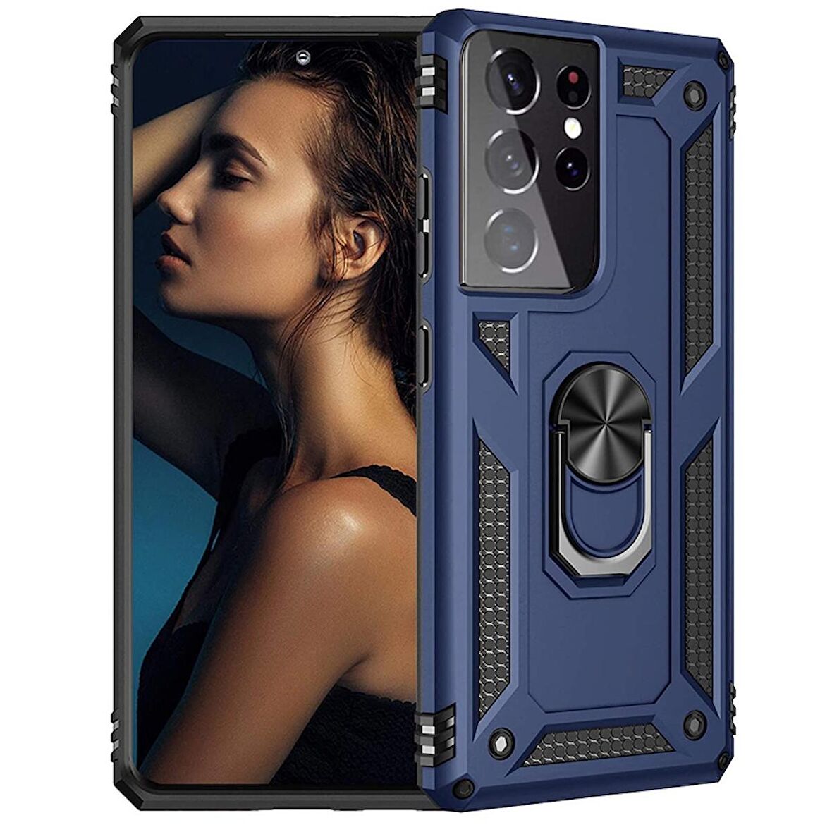 Gpack Samsung Galaxy S21 Ultra 5G Kılıf Tank Koruma Vega Standlı Yüzüklü Mıknatıslı