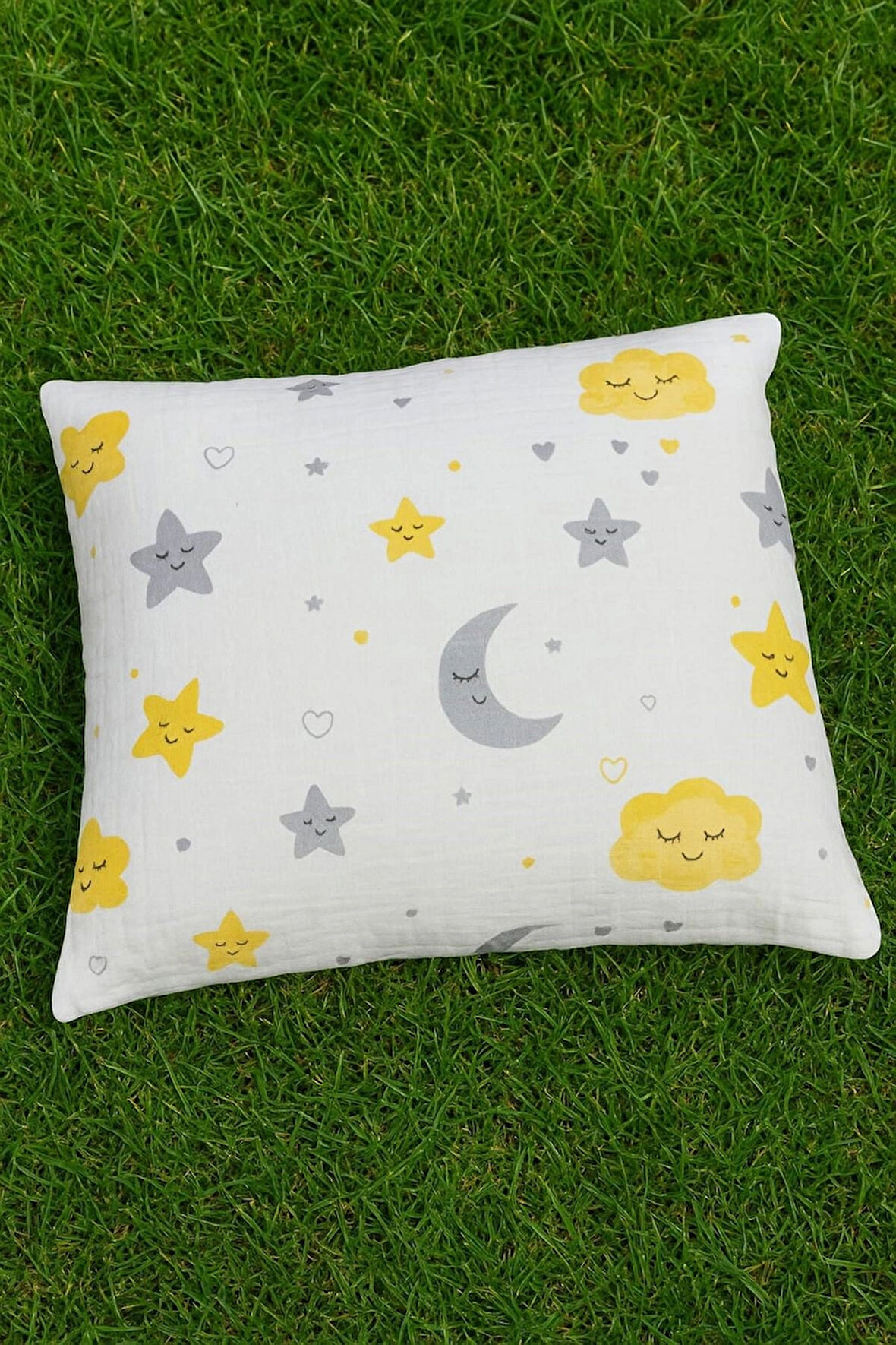 More Home Müslin Bebek yastık kılıfı  % 100 pamuklu yıldızlı aylı  35x44 