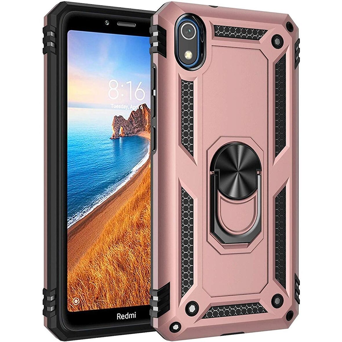 Smcase Xiaomi Redmi 7A Kılıf Vega Yüzüklü Tank Kapak  Nano Ekran Koruyucu