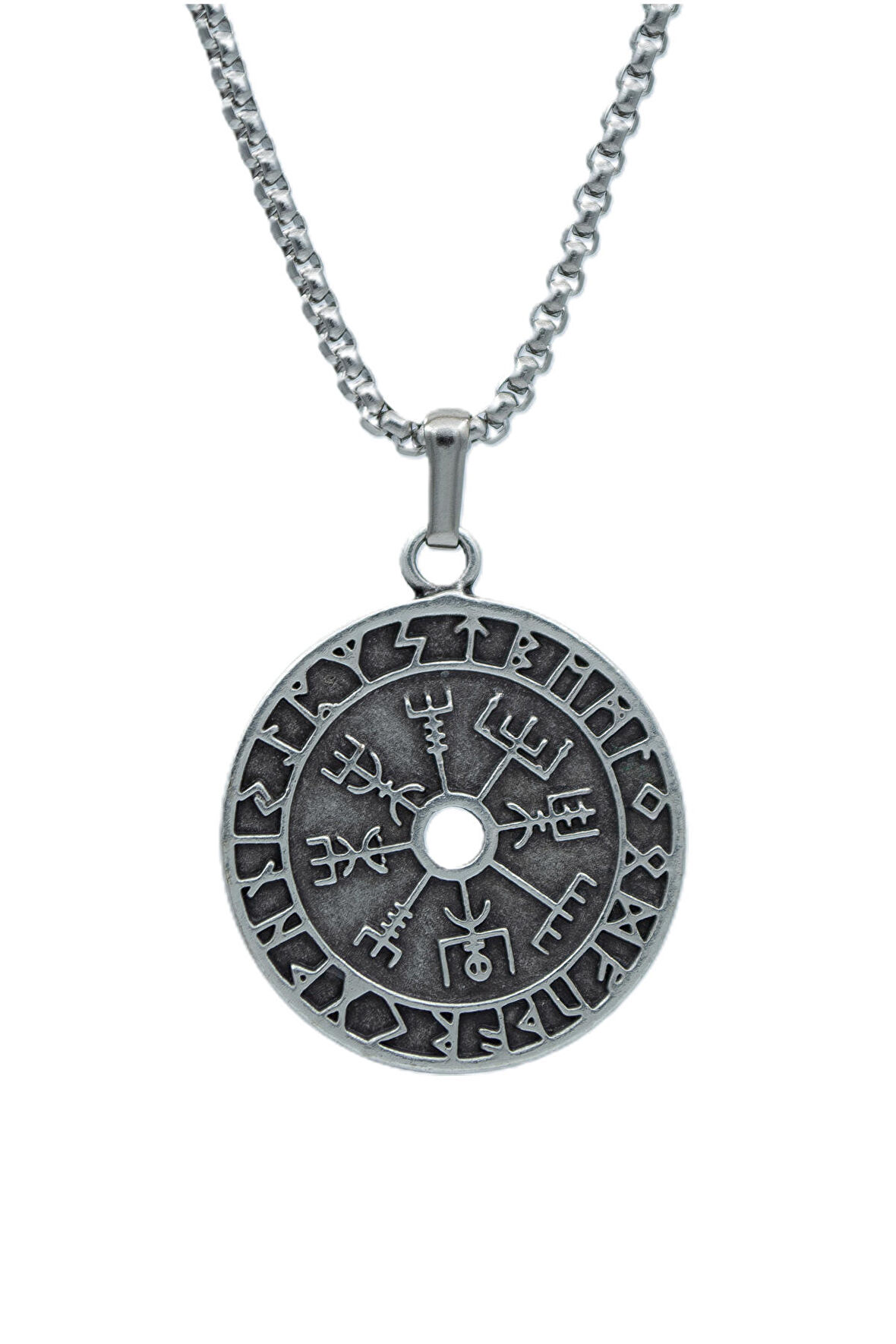Vegvisir Pusula - Viking Sembol Örme Zincir Kolye - Gümüş Kaplama - Erkek Kadın Kolye - No:1379