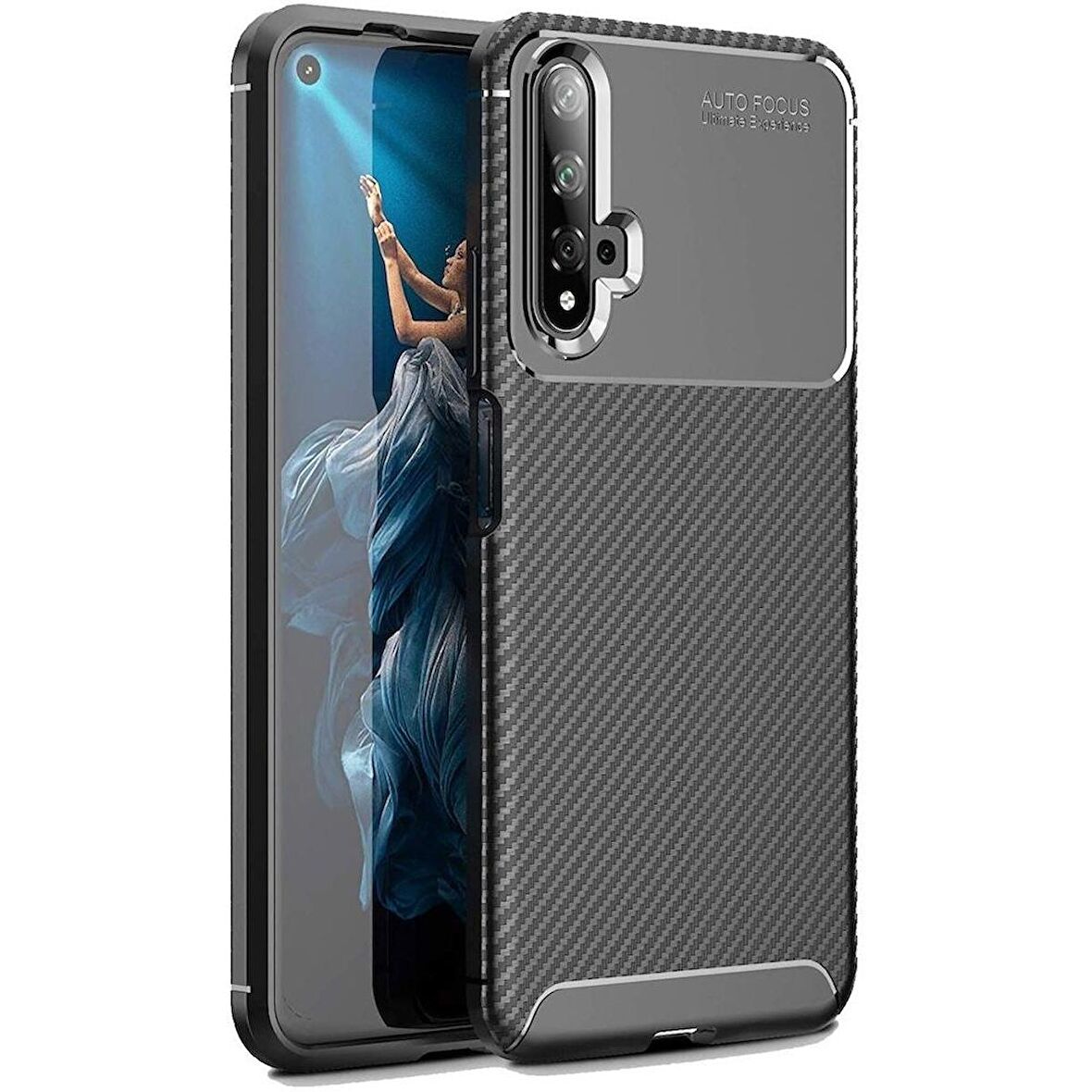Smcase Honor 20 Negro Karbon Silikon Kılıf  Nano Ekran Koruyucu