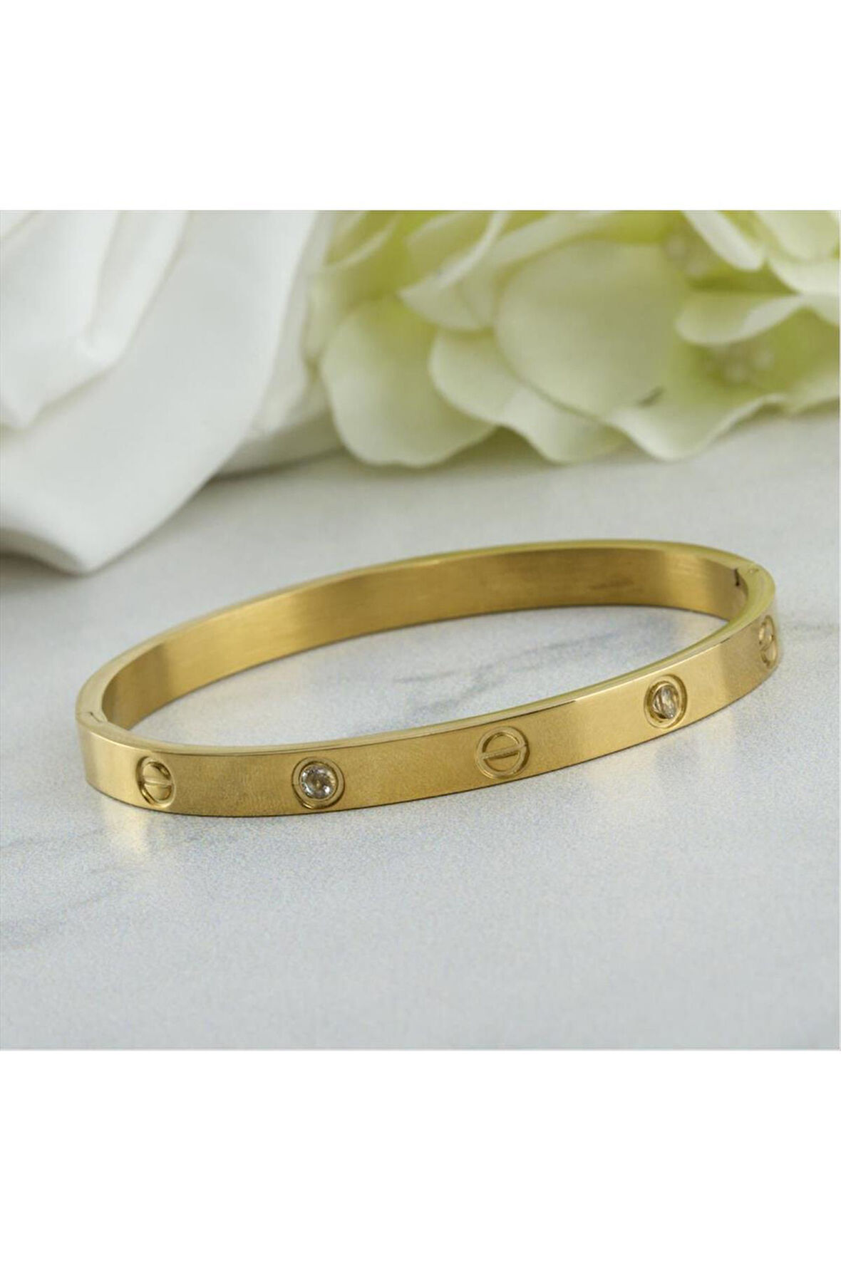 Orjinal Crt Taşlı Çelik Bileklik (Kalın)