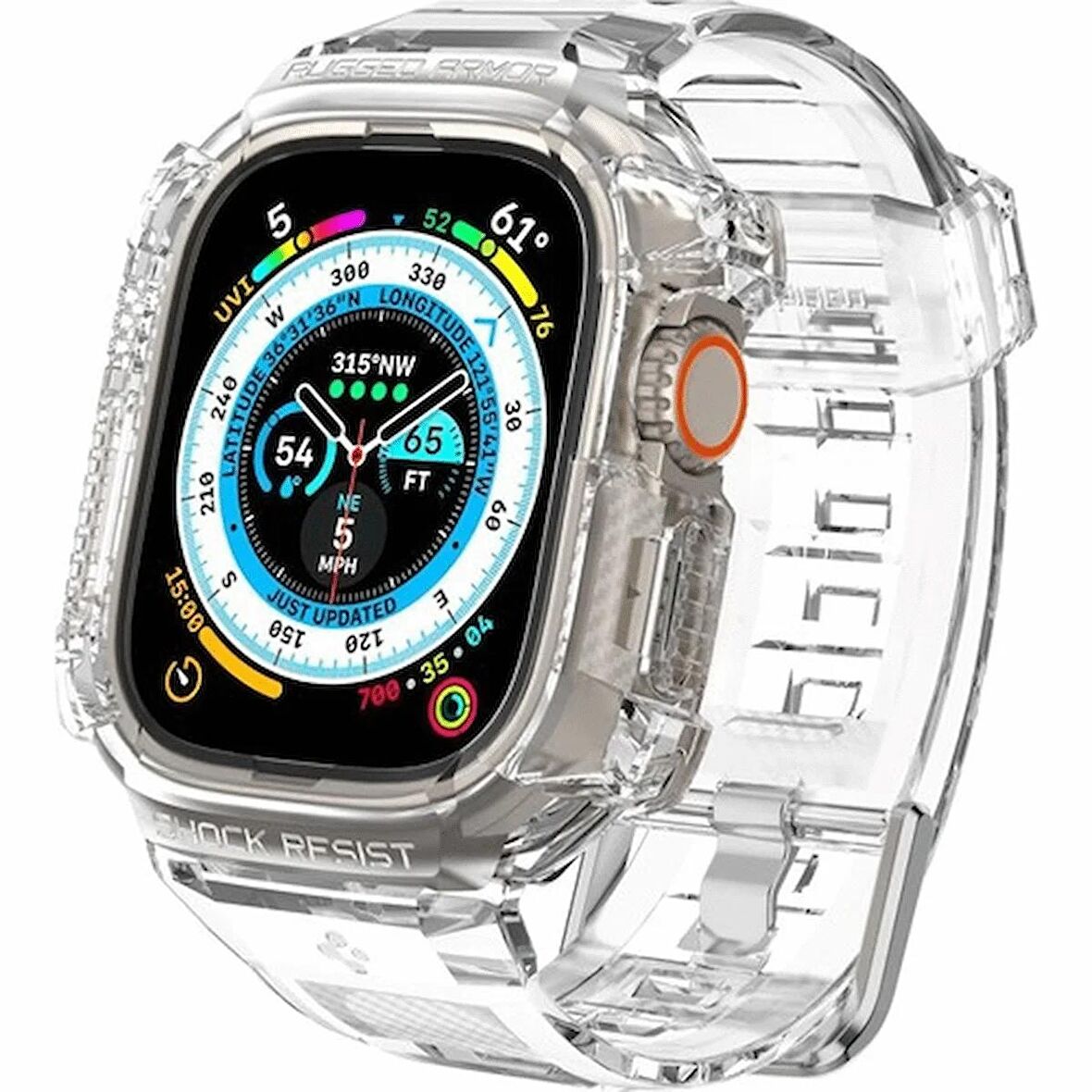 TEHŞİR Spigen Apple Watch Ultra 2/1 (49mm) ile Uyumlu Kılıf & Kordon Rugged Armor Pro Crystal Clear - ACS05461