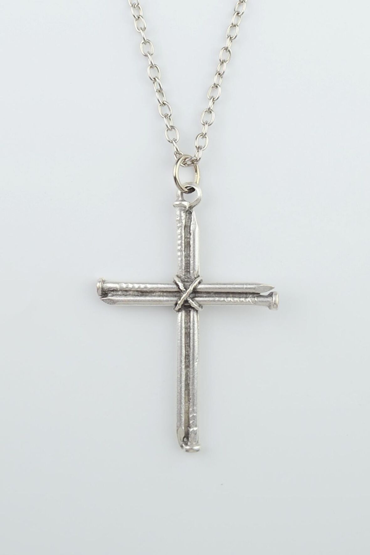 Çivili Haç Erkek Kadın Kolye Antik Gümüş Kaplama - 60 cm Düz Zincir
