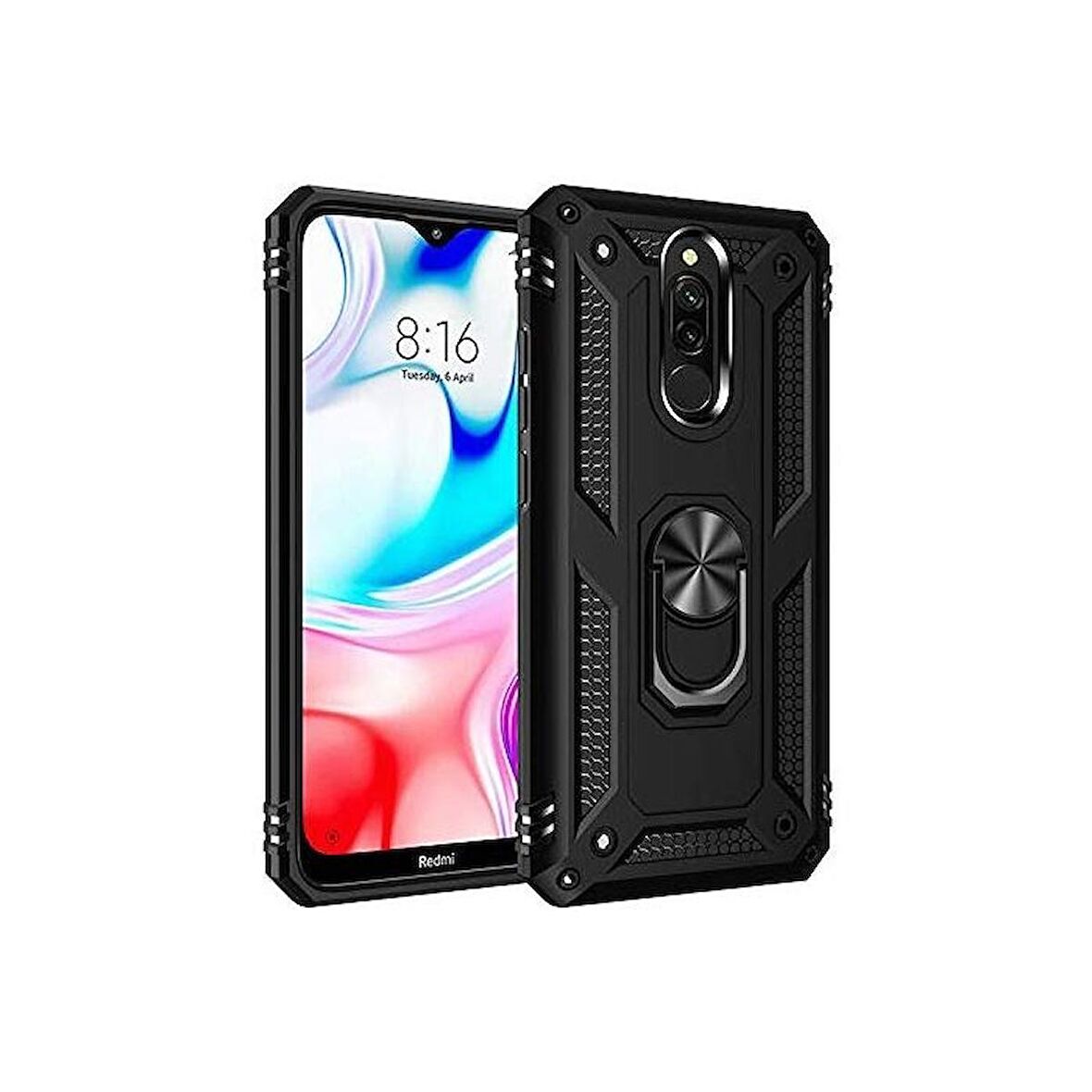 Smcase Xiaomi Redmi 8A Kılıf Vega Yüzüklü Çift Katmanlı Tank Kapak  Nano Ekran Koruyucu