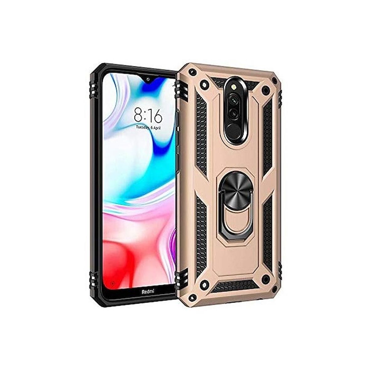 Smcase Xiaomi Redmi 8A Kılıf Vega Yüzüklü Çift Katmanlı Tank Kapak  Nano Ekran Koruyucu