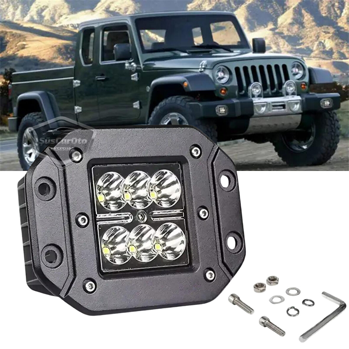 Gömme Tip Beyaz 6 Led Araç Motosiklet Off Road Led Lamba Delici Yayıcı Projektör 18W Metal Sis Arazi Çalışma Lambası 12v-24v 1 Adet