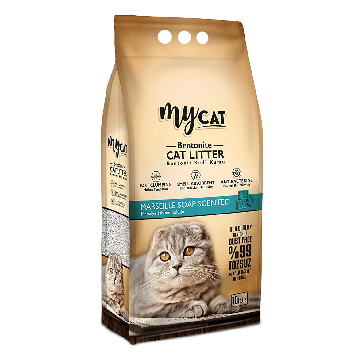 MYCAT (10 LT) TOPAKLANAN BENTONİT KEDİ KUMU MARSİLYA SABUN KOKULU (KALIN TANE)