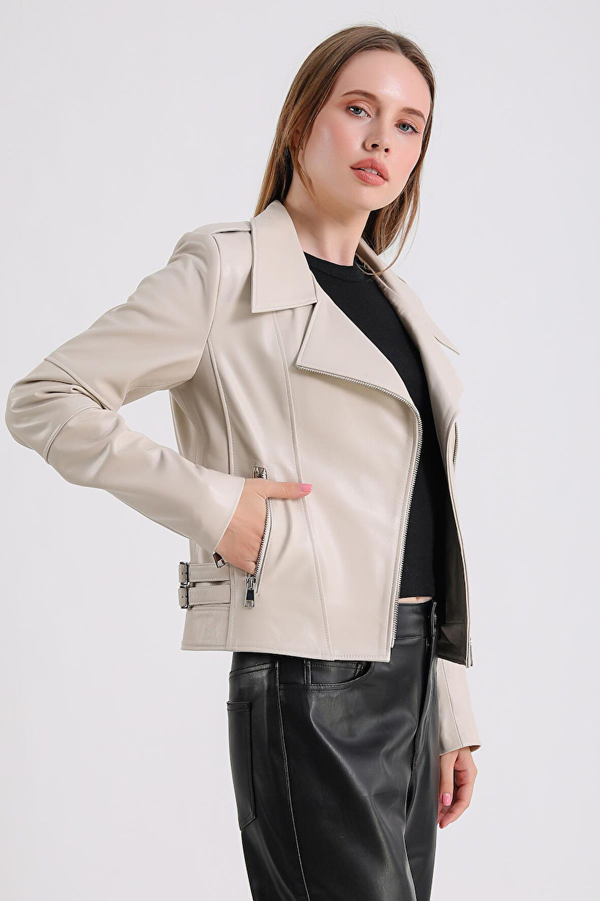 Ariana Kadın Deri Biker Ceket