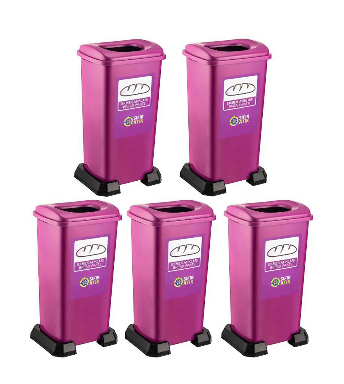 Omnipazar SY-4398 Sıfır Atık Ekmek Geri Dönüşüm Çöp Kutusu 70 lt Mor 5 Adet