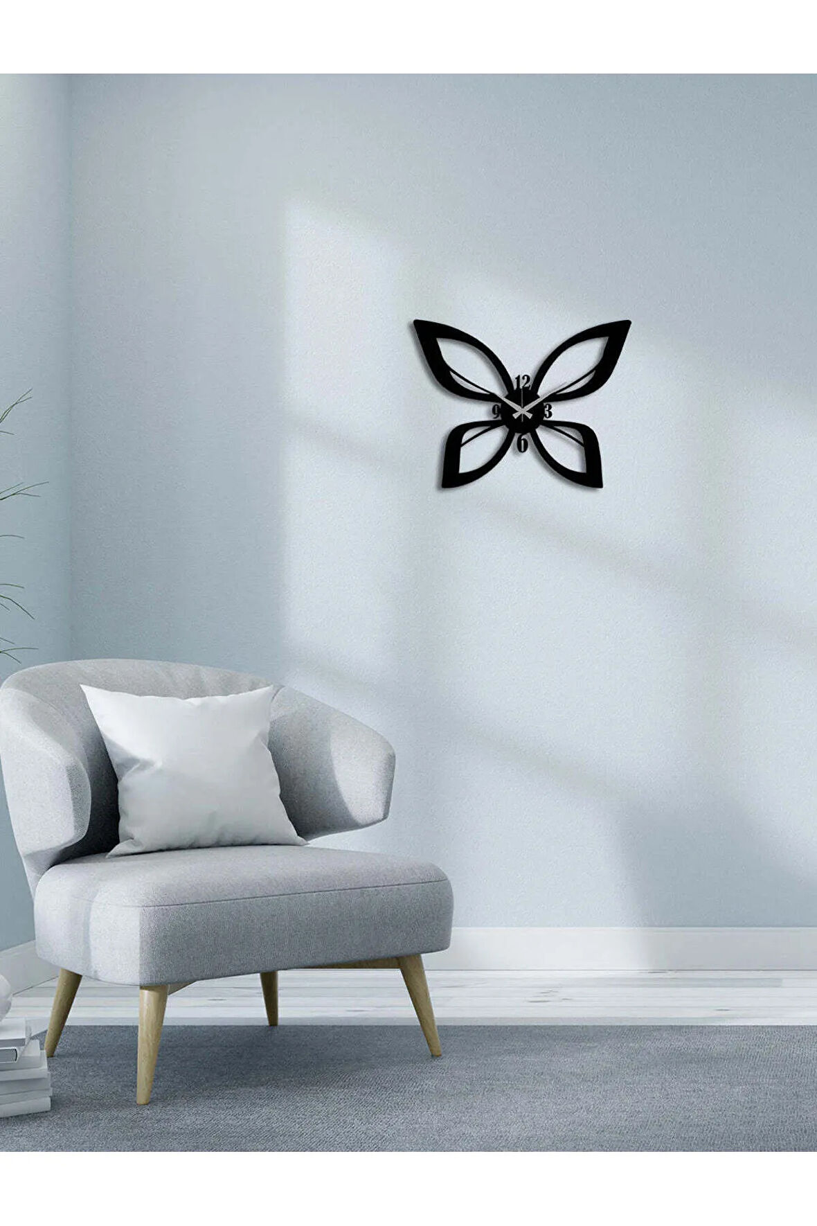 Artroya Butterfly Metal Duvar Saati -Ev Ofis  - 35 x 45 - cm - Siyah - CLOCK-235