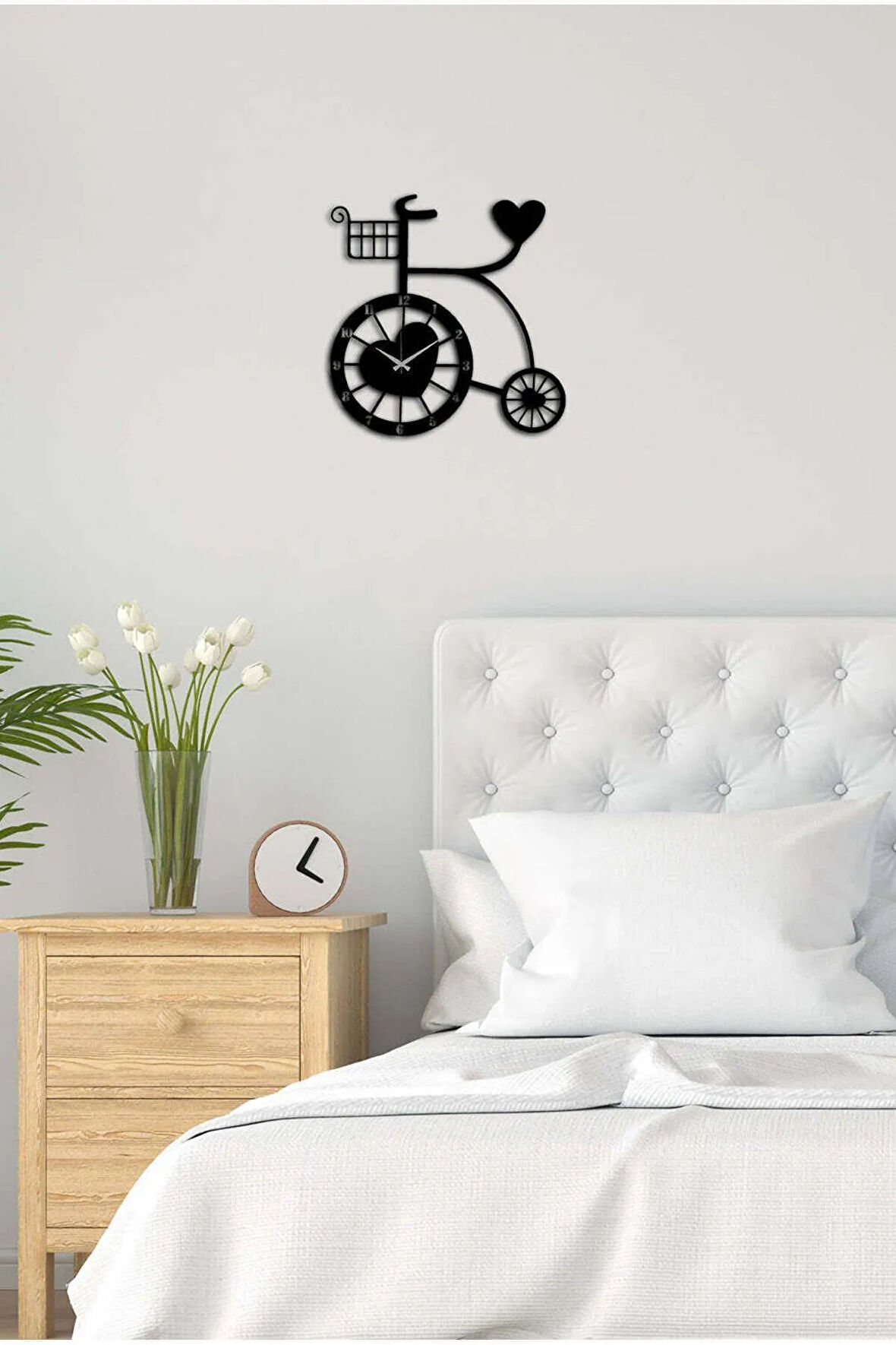 Artroya Retro Heart Bike Metal Duvar Saati -Ev Ofis  - 60 x 58 - cm - Siyah - CLOCK-253