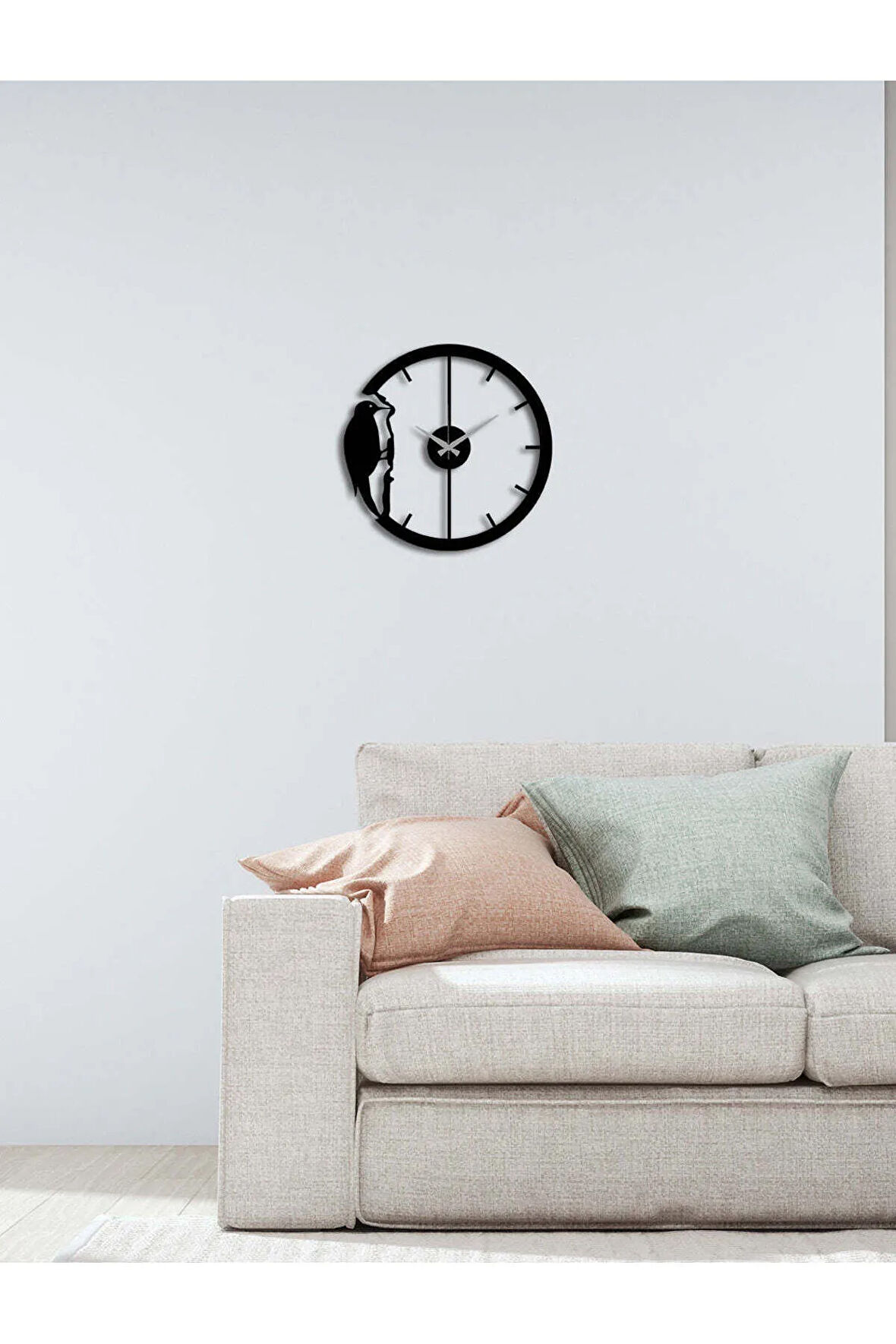 Artroya Ağaçkakan Metal Duvar Saati -Ev Ofis  - 42 x 42 - cm - Siyah - CLOCK-188