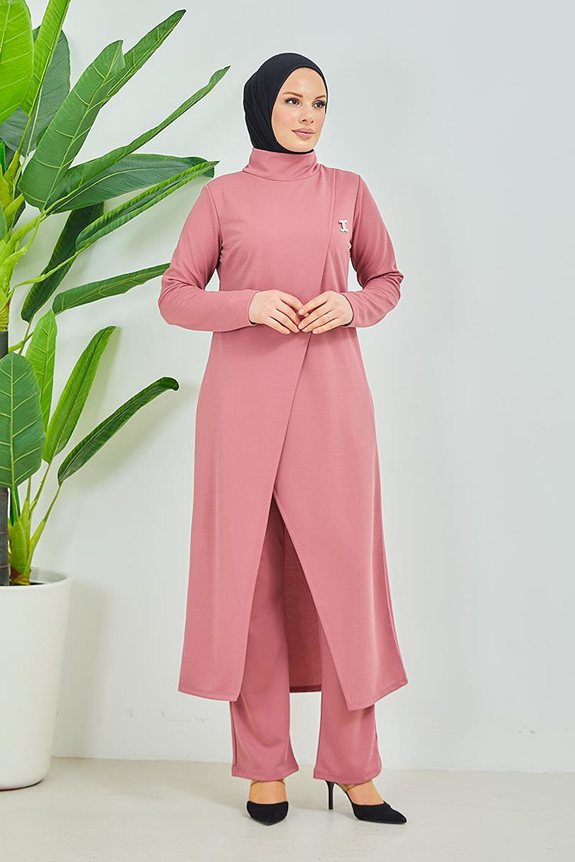 Tesettür Tunik Pantolon Takım BRC8075 Gül Kurusu