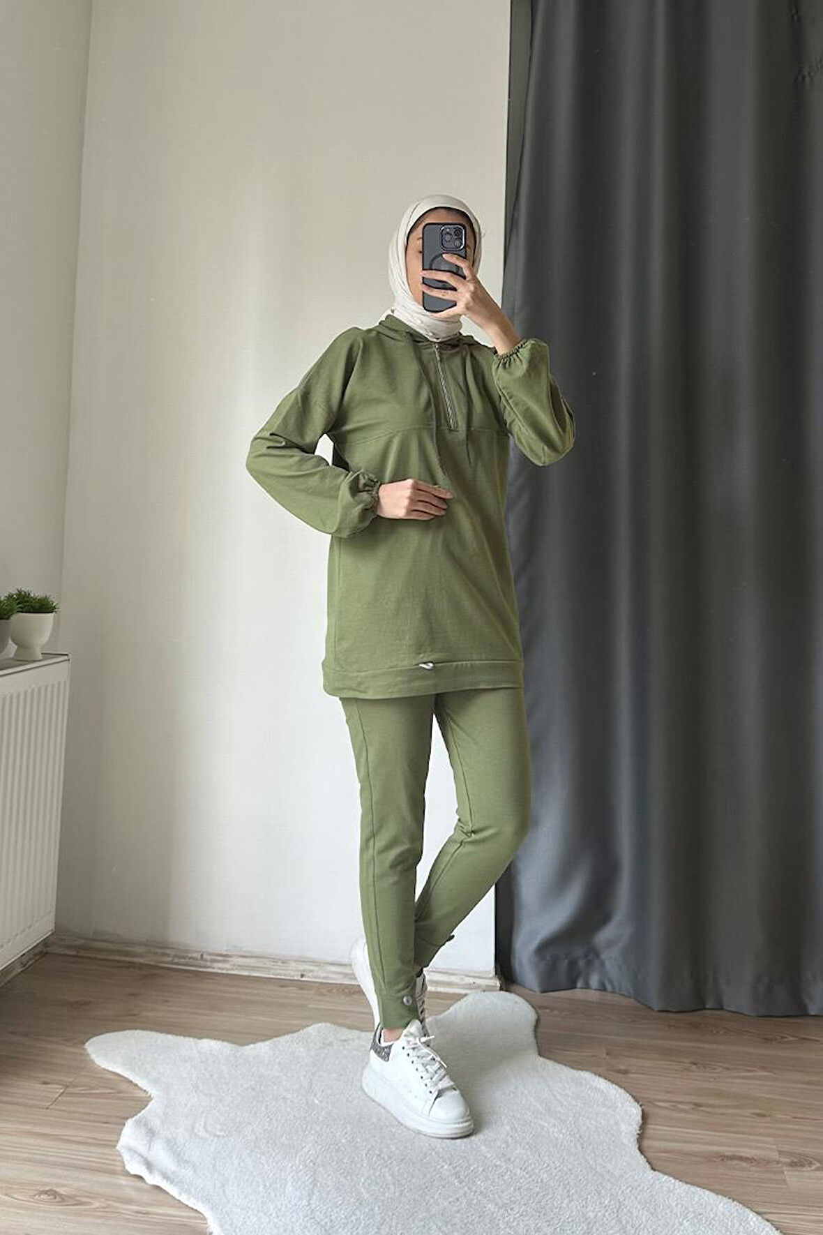 Neon Fermuarlı Kapüşonlu Eşofman Takımı TRN2040-1 Haki