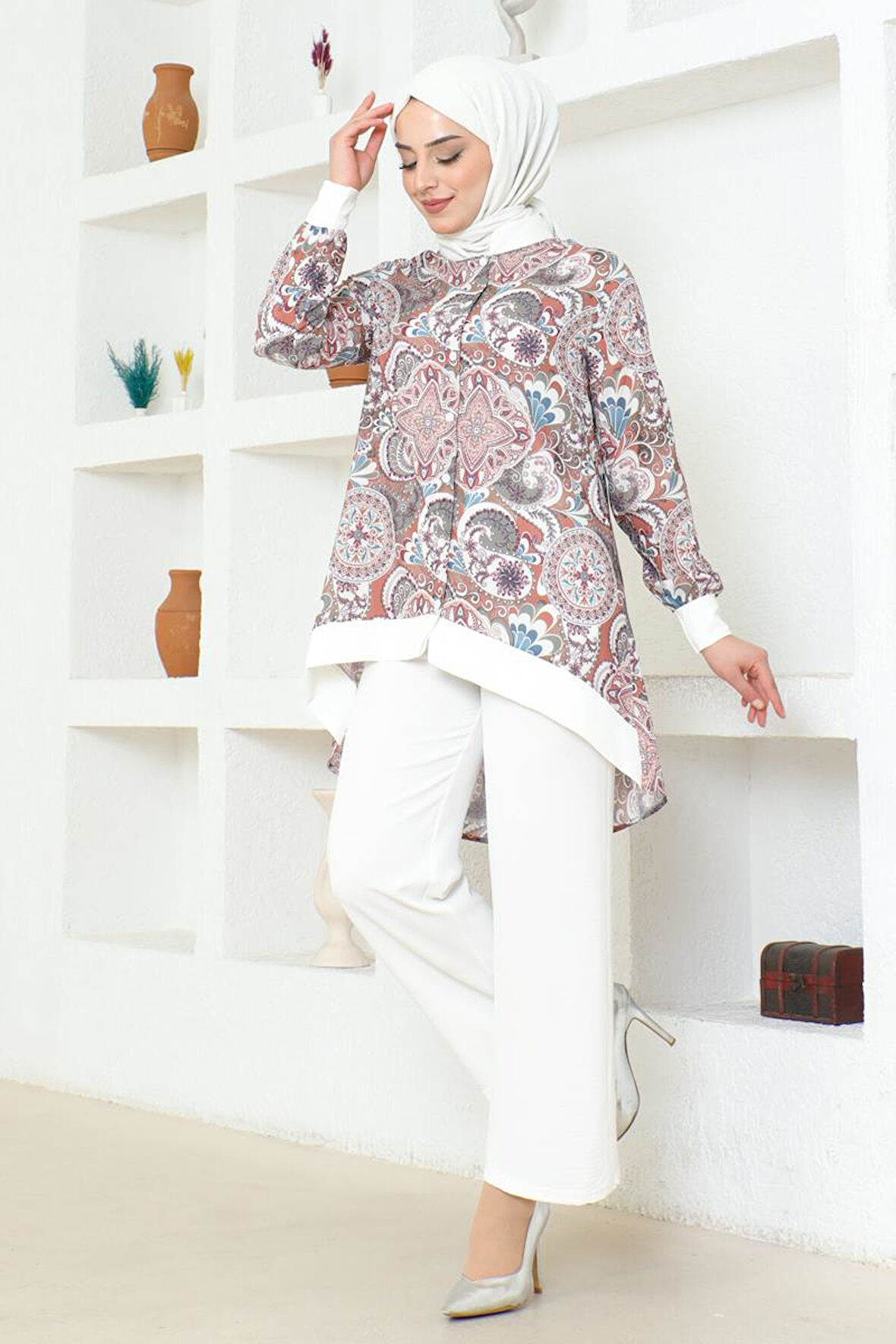 Etnik Desenli Tesettür Takım BRC1313 TABA