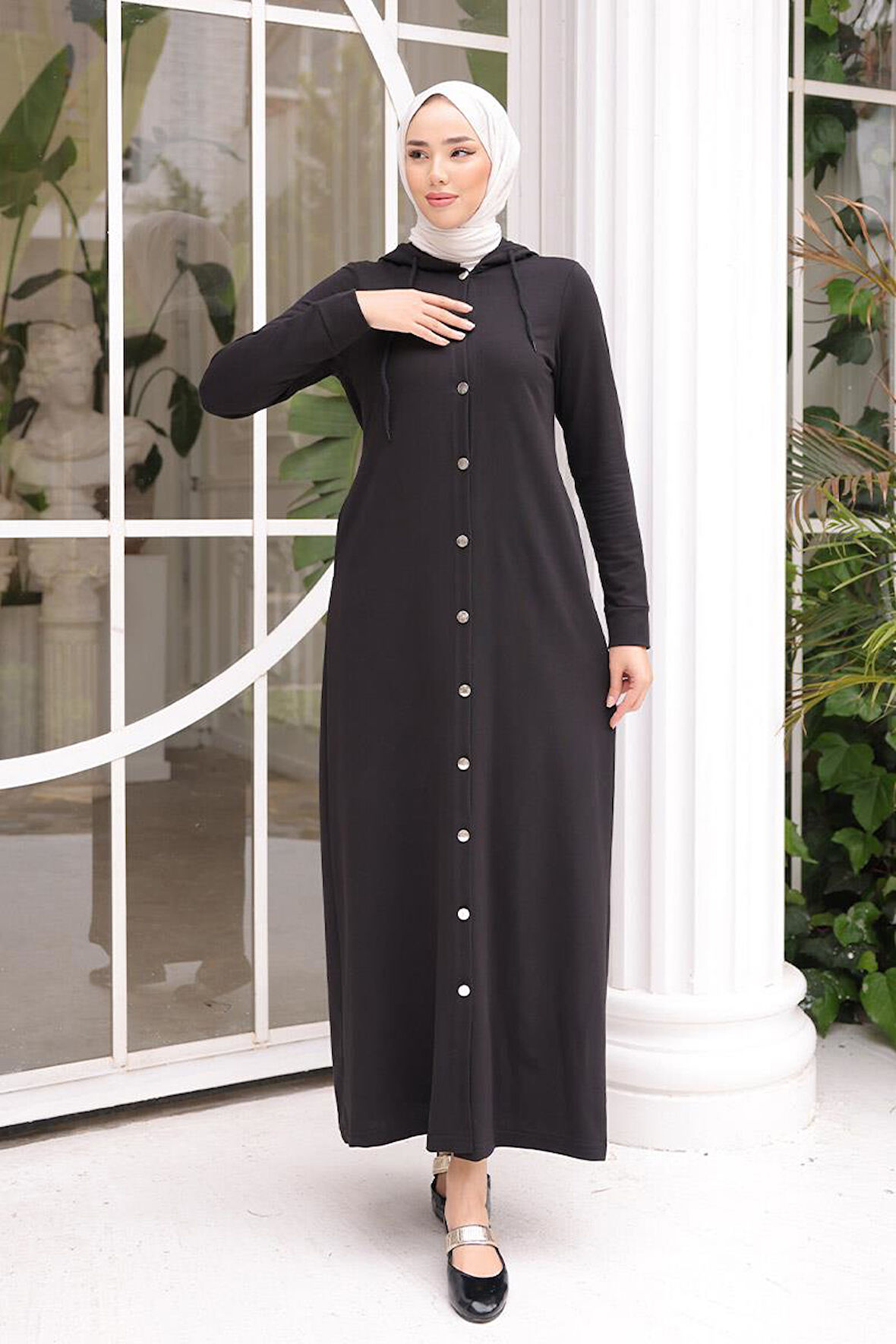 ÖNDEN DÜĞMELİ TESETTÜR KAP BRC0033 Siyah