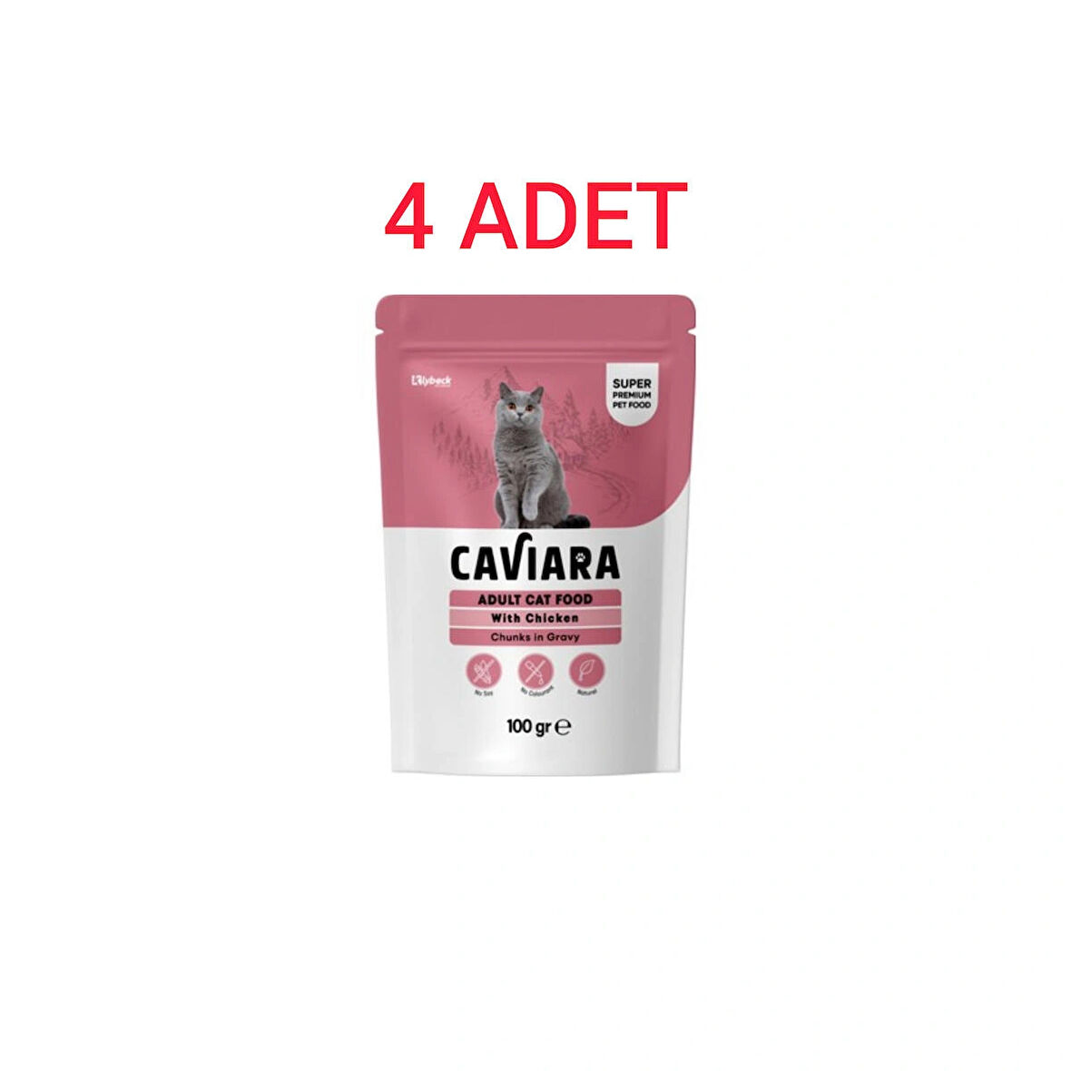 Caviara Pouch Sos Içinde Et Parçacıklı Tavuklu Yetişkin Kedi Pouch Yaş Mama 100 gr X4
