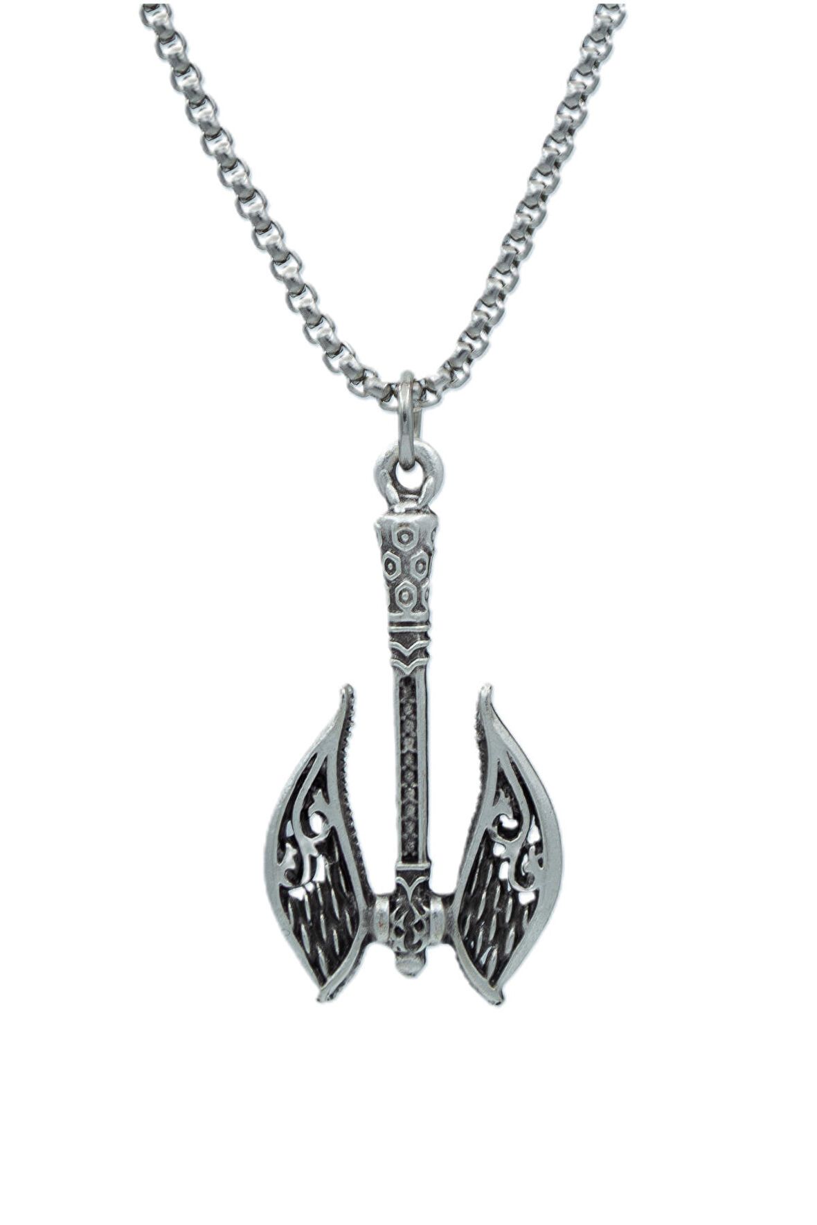 Balta - Axe Örme Zincir Kolye - Gümüş Kaplama - Erkek Kadın Kolye - No:1391