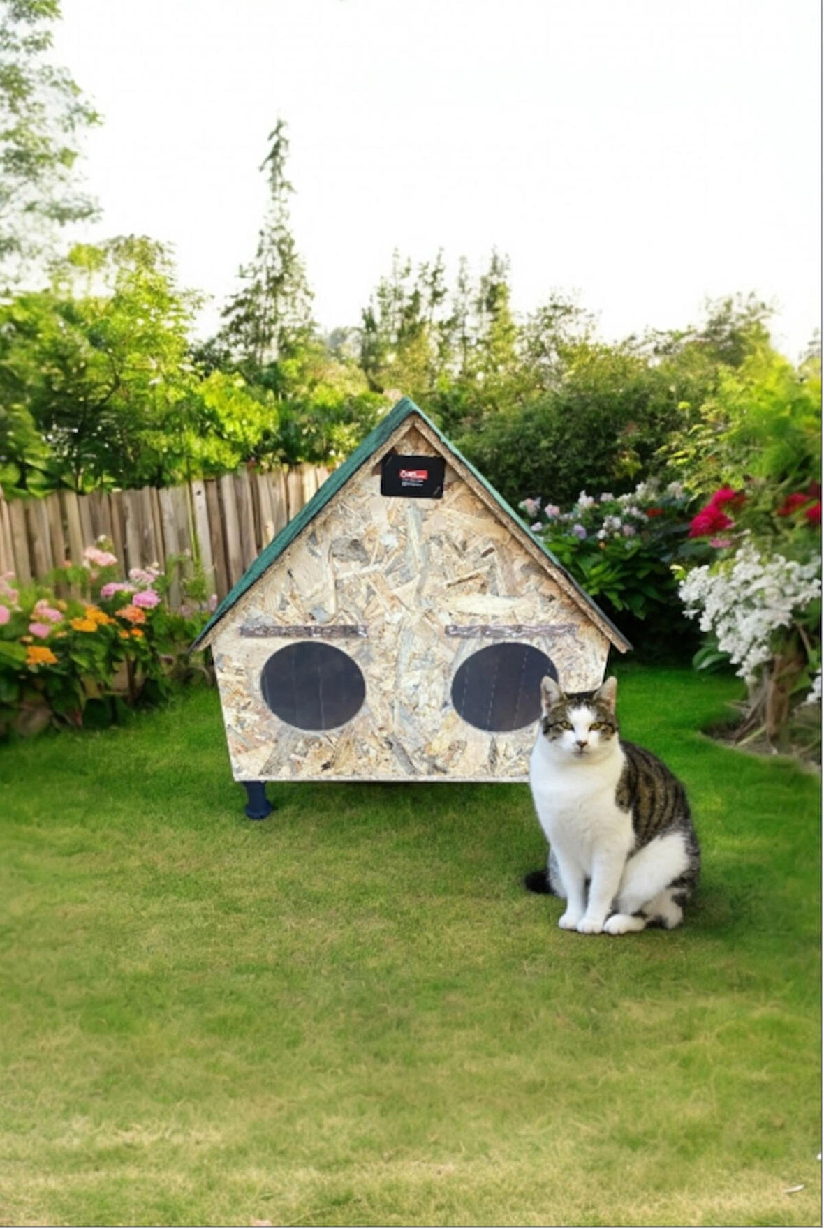 Kedi yuvası kedi evi kedi Barınağı iki bölmeli Çatılı ısı ve su yalıtımlı iki kedi için ideal boyuttadır