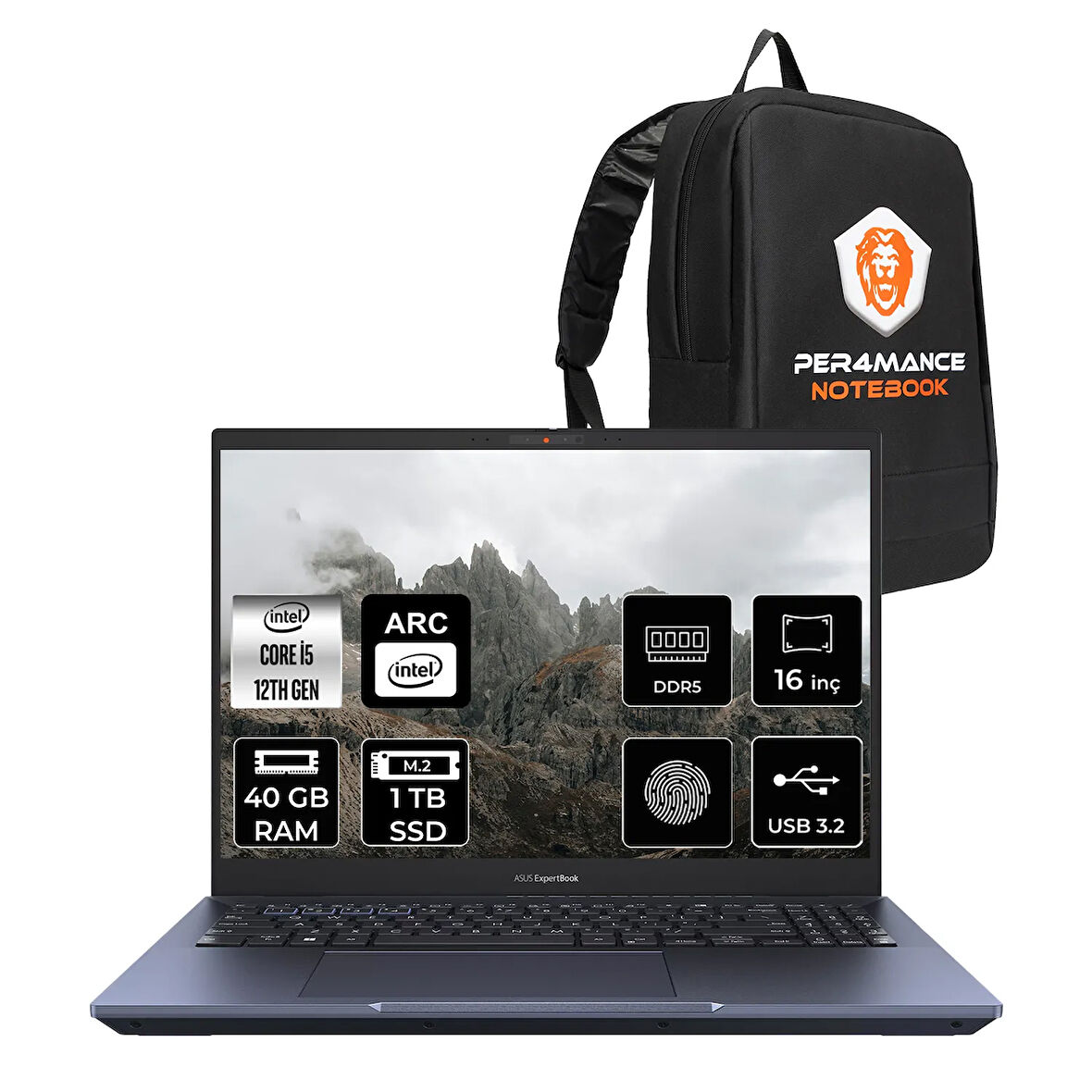 ASUS Expertbook B5 i5 1250P 40GB DDR5 1TB SSD Arc A350M/4GB 16" 4K OLED FDOS Dizüstü Bilgisayar