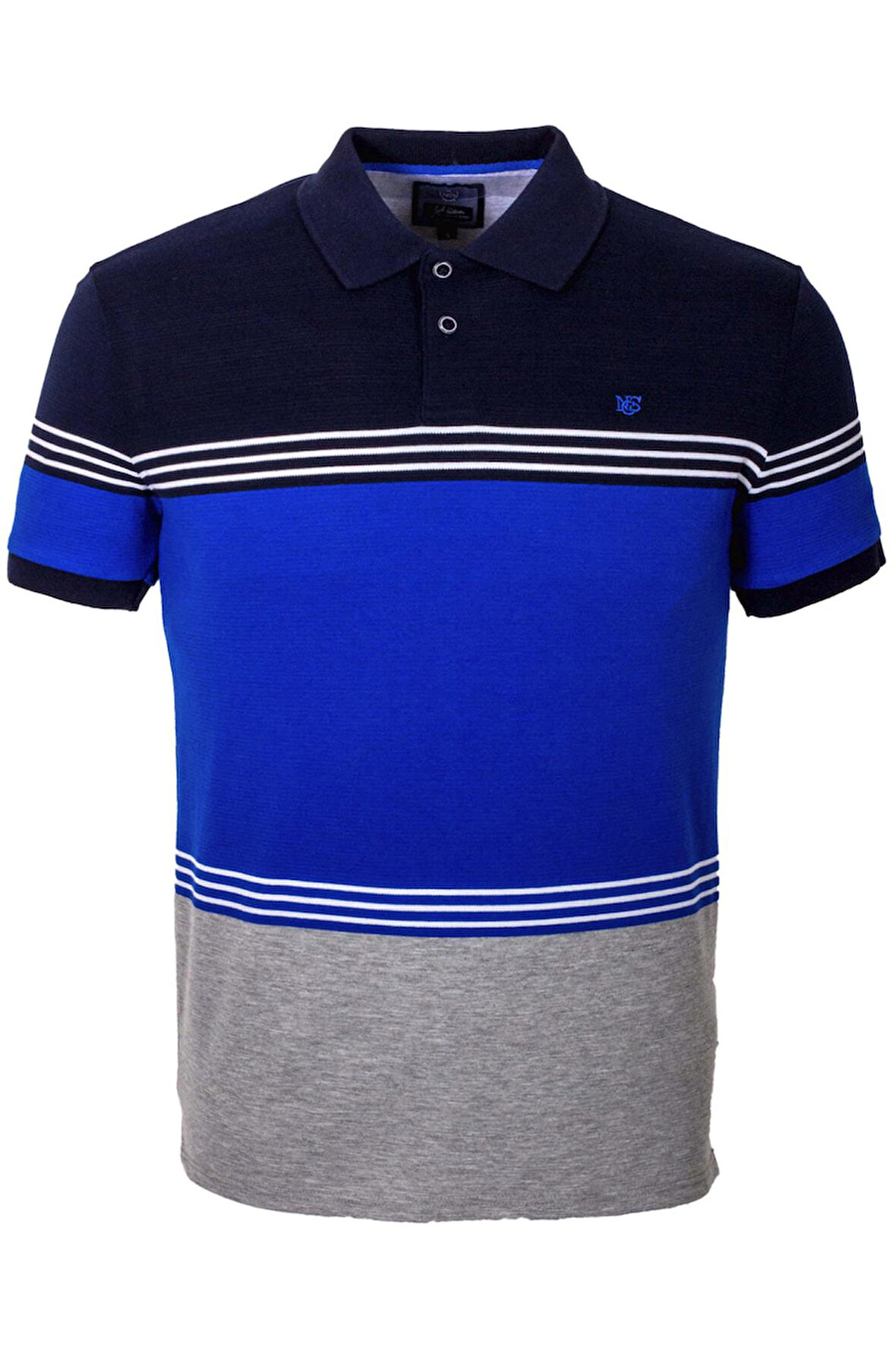 Erkek Polo Yaka Tişört Mavi %100 Pamuk Slim Fit Ribanalı Kol Jakarlı T-shirt Jeans 1145