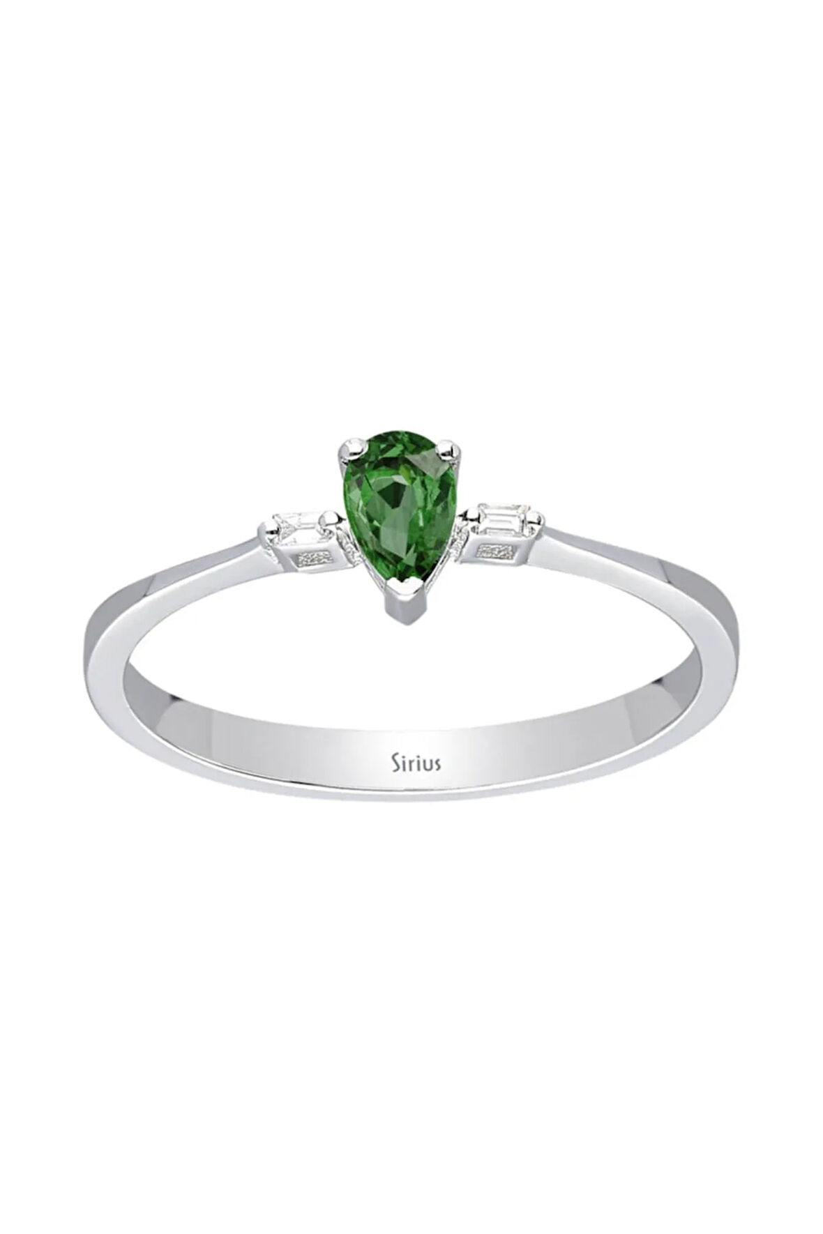 Baget Pırlanta Ve Yeşil Safir Taşlı Yüzük