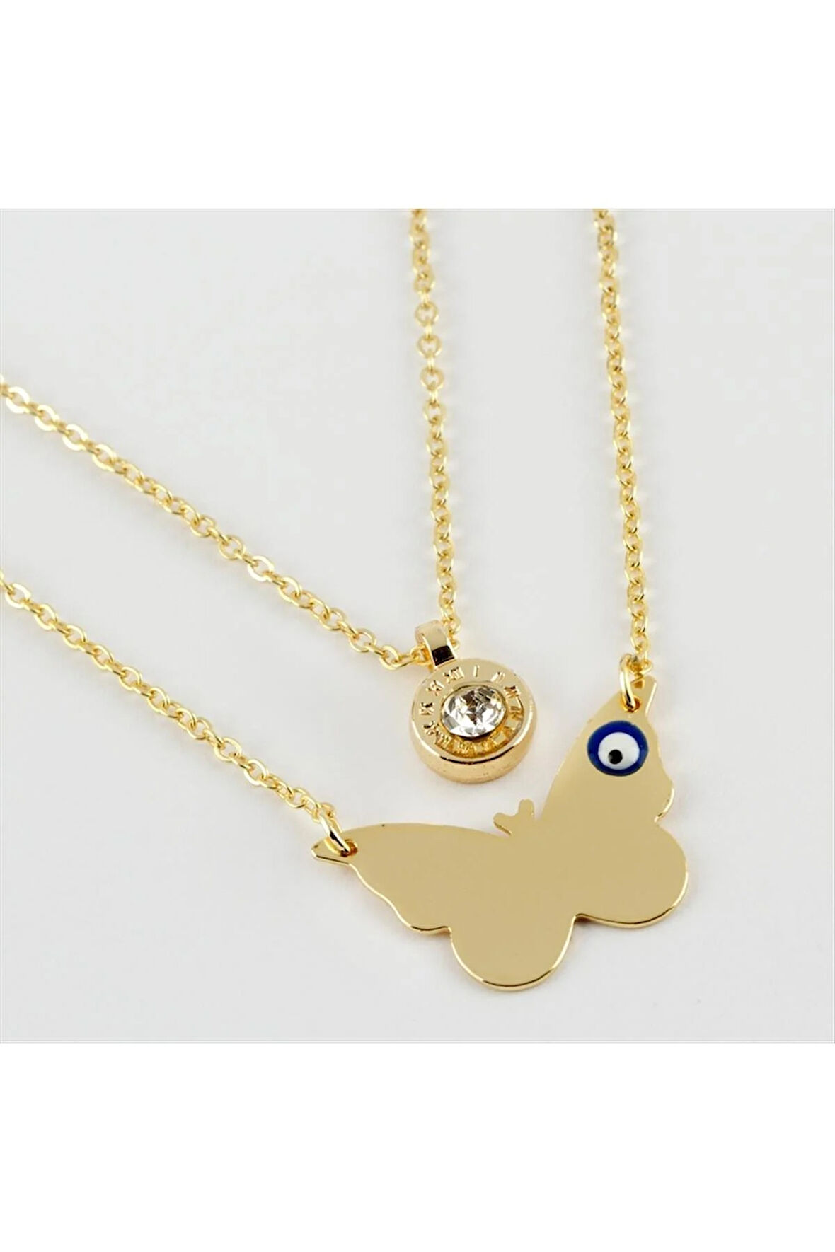 Kelebek Figürlü İsim Yazılabilir Boş Plaka İkili Kolye