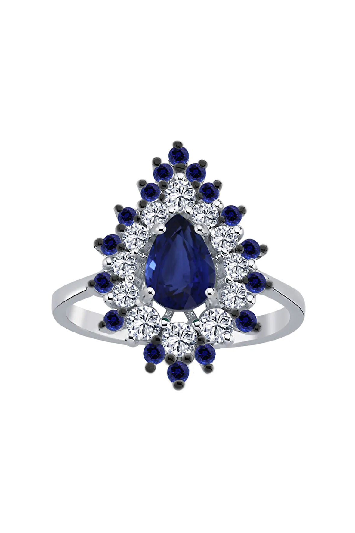 Pırlanta ve Damla Safir Taşlı Mihrişah Yüzük