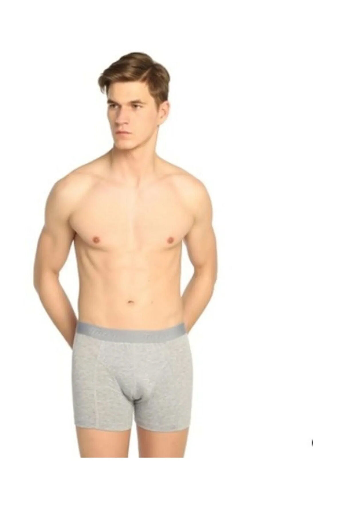 Erkek 2'li Paket  Elastan Likralı Boxer Gri