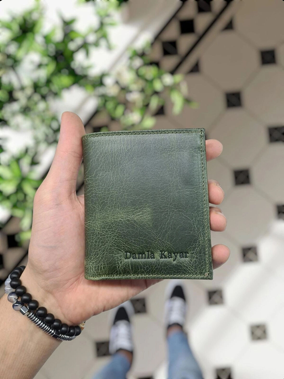 VİSSO  114  HAKİKİ DERİ ÇANTA İSME ÖZEL BOZUK PARA CEPLİ FERMUARLI ÇITÇITLI KADIN ERKEK CÜZDAN Erkek  Yeşil Granada