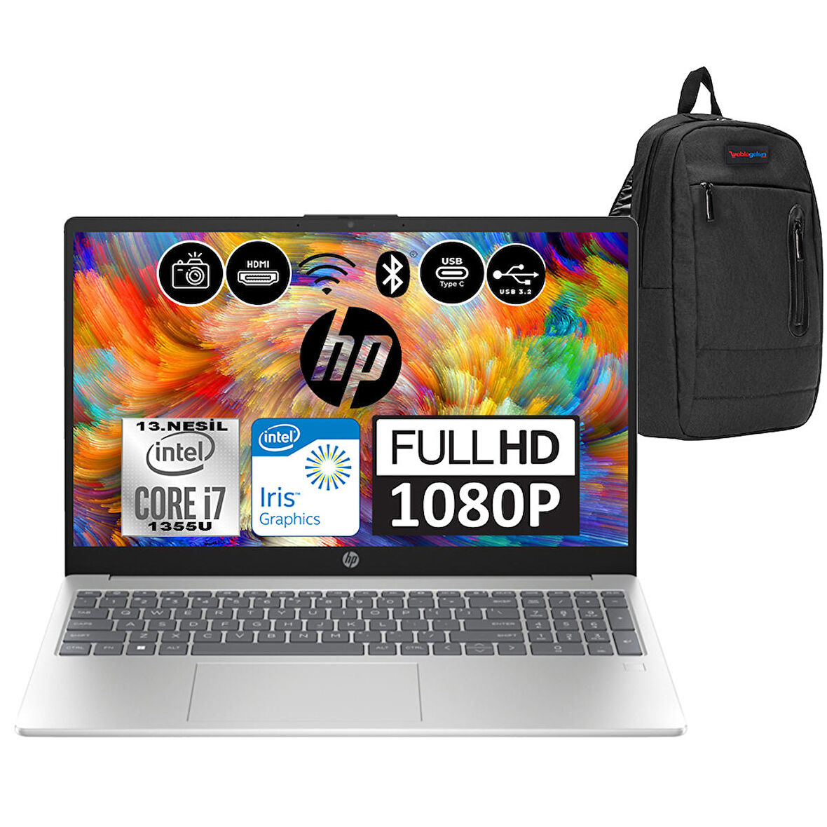 HP 15-FD0039NT İntel Core i7 1355U 16GB 512GB SSD 15.6 inç FHD Windows 11 Home Taşınabilir Bilgisayar 8M1T4EAH01 + Zetta Çanta