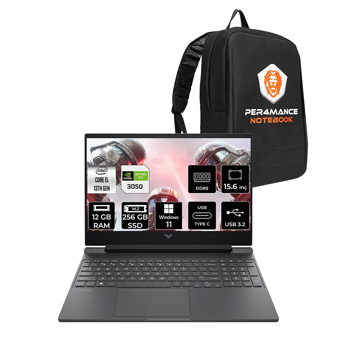 HP Victus 15 i5-13420H 12GB RAM 256GB SSD RTX3050/6GB 144Hz 15.6'' FHD W11H Gaming Laptop & PER4