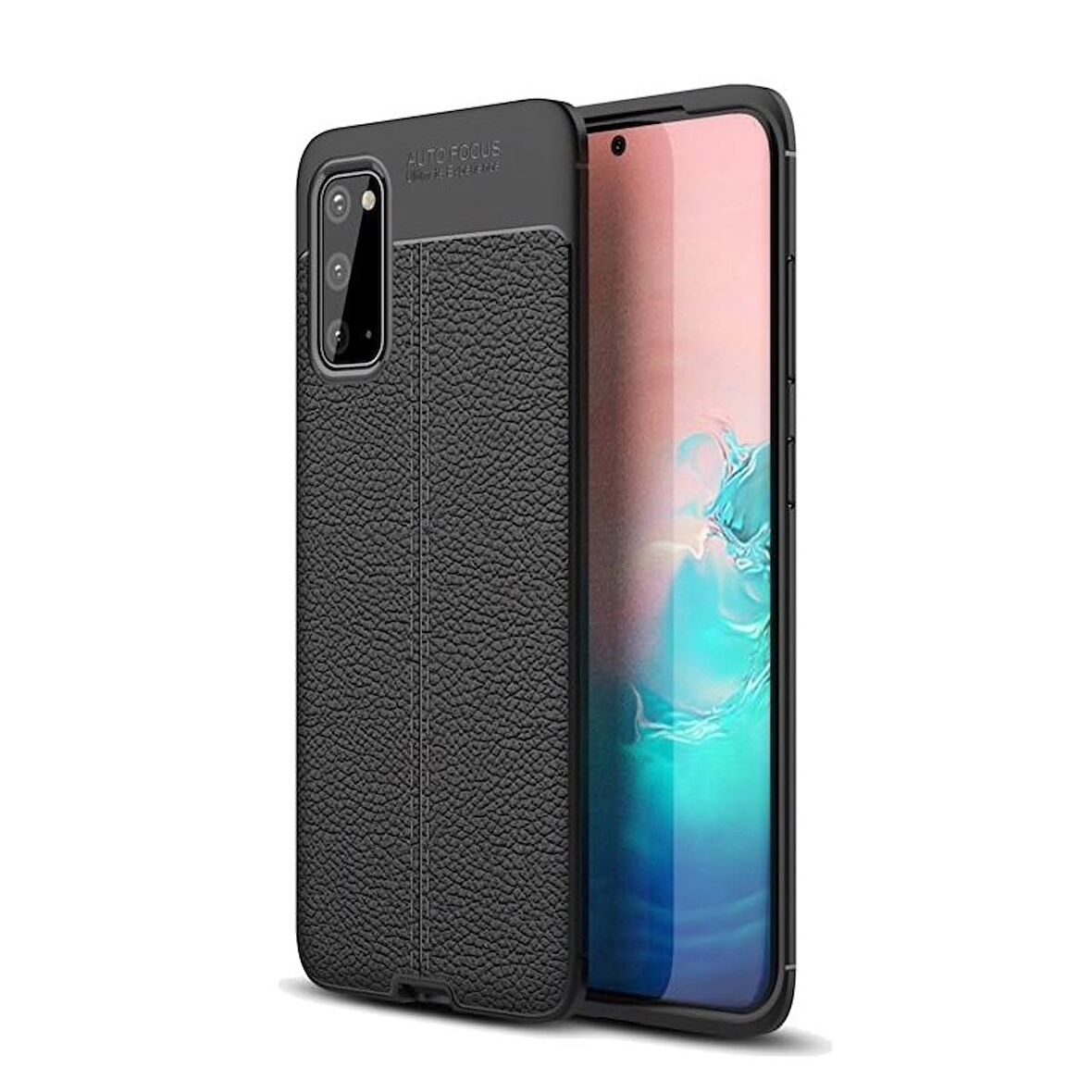 Smcase Samsung Galaxy S20 Kılıf Deri Dokulu Silikon  Tam Kapatan Ekran Koruyucu