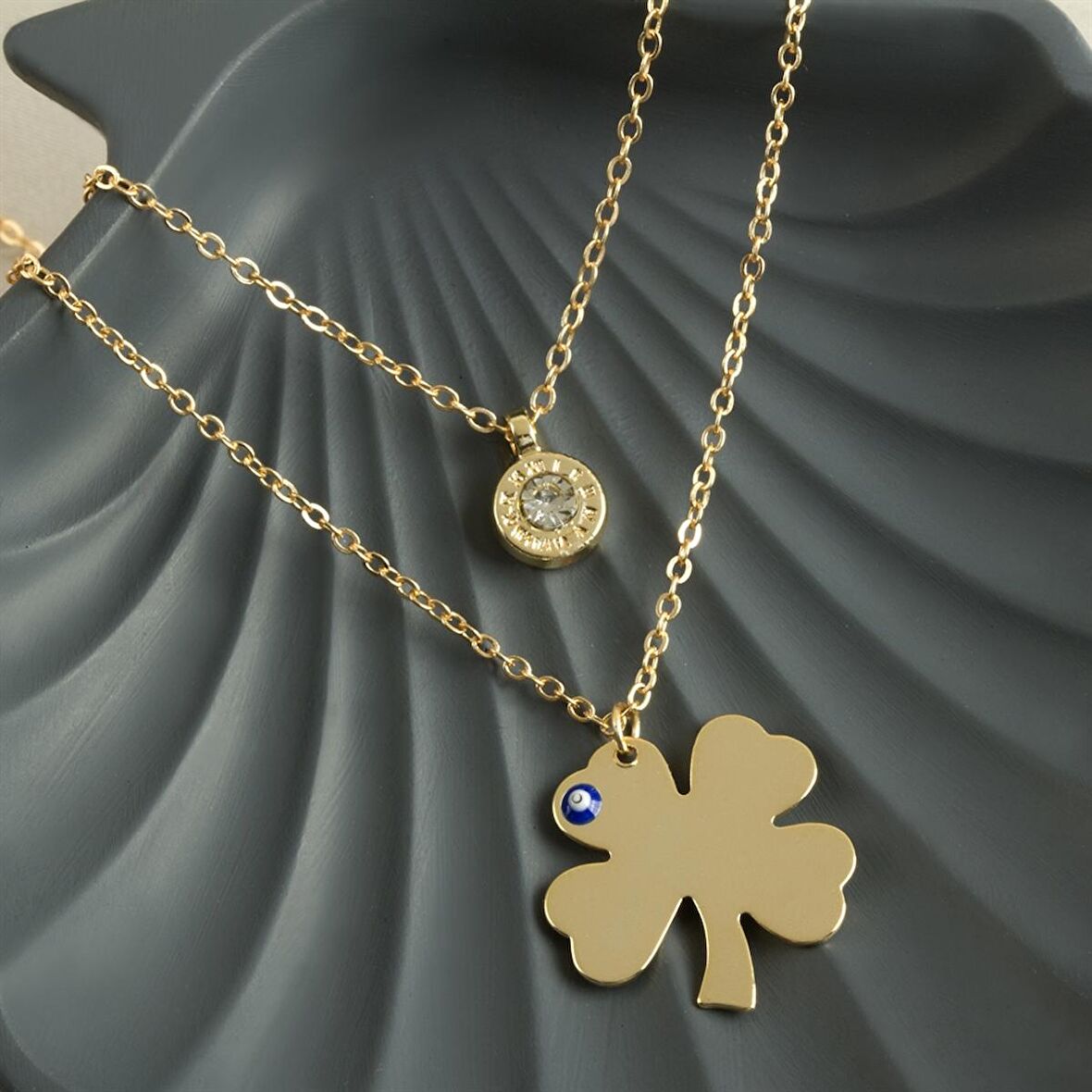 Yonca İsim Yazılabilir Boş Plaka İkili Kolye