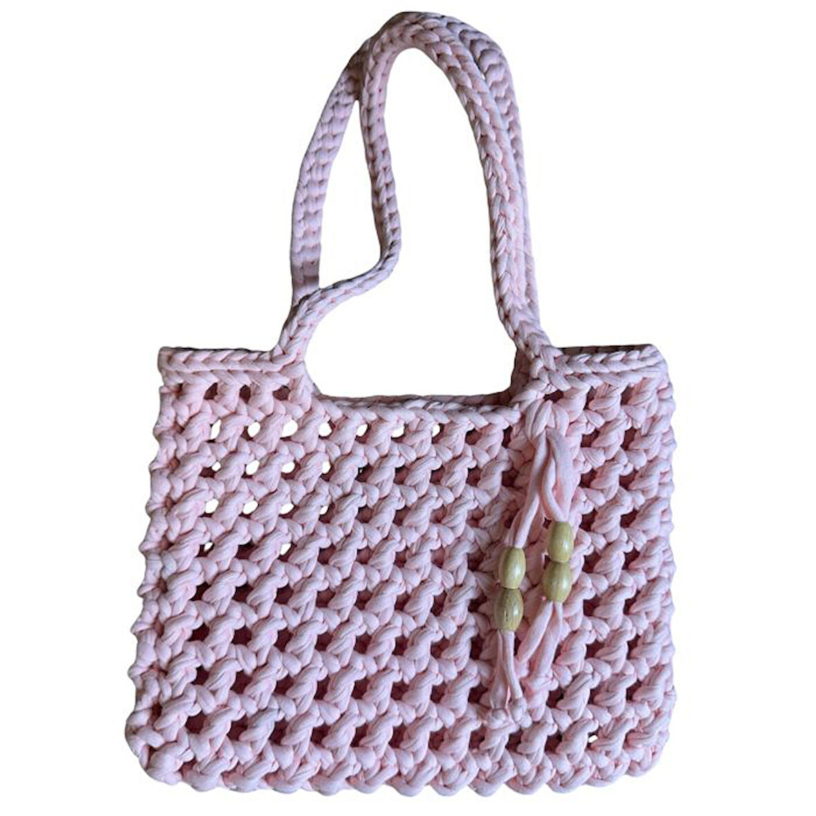 Uretti - Emine 9106 El Örgüsü Ahşap Boncuk Detaylı Penye Kumaş Omuz Çantası - 27 x 21