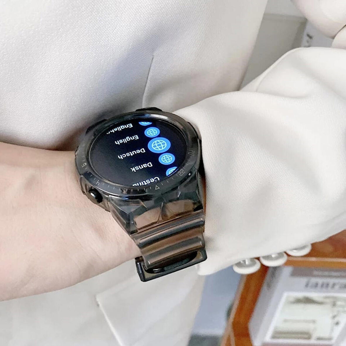 Gpack Huawei Watch GT 2 46mm Kordon Kalın Silikon 2 in 1 Saatle Birleşik Kordon