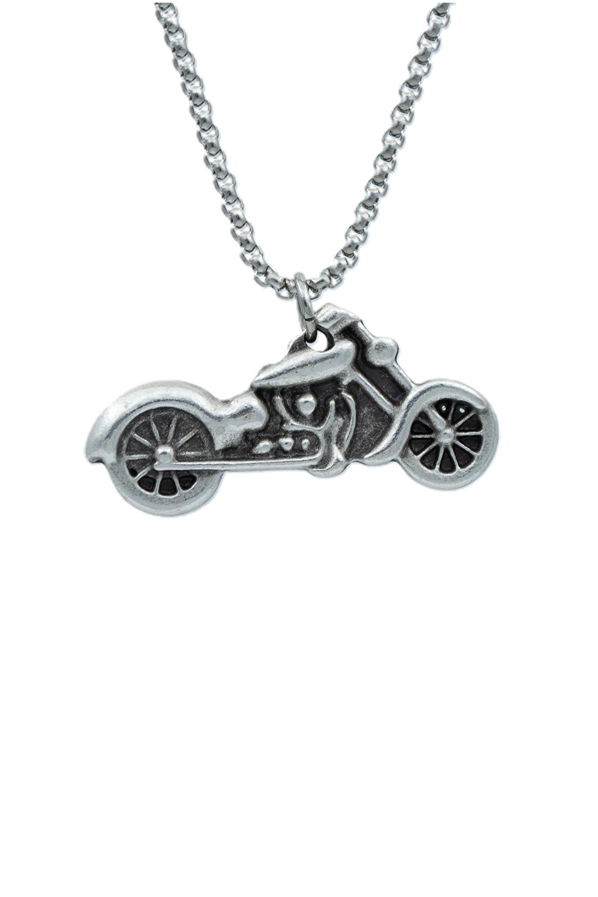 Chopper Motor Örme Zincir Kolye - Gümüş Kaplama - Erkek Kadın Kolye - No:1401