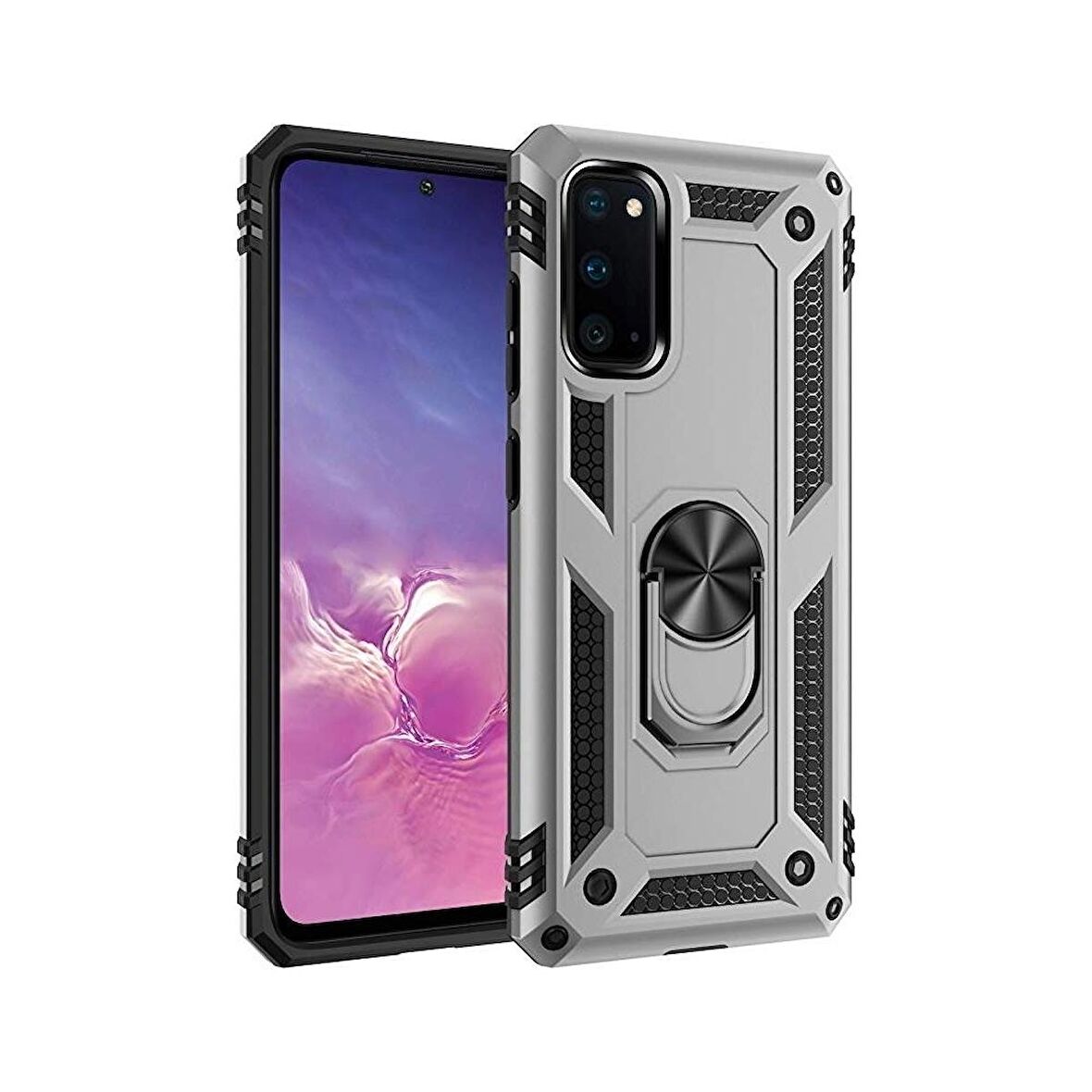 Smcase Samsung Galaxy S20 Ultra Kılıf Vega Yüzüklü Standlı Tank Kapak  Tam Kapatan Ekran Koruyucu