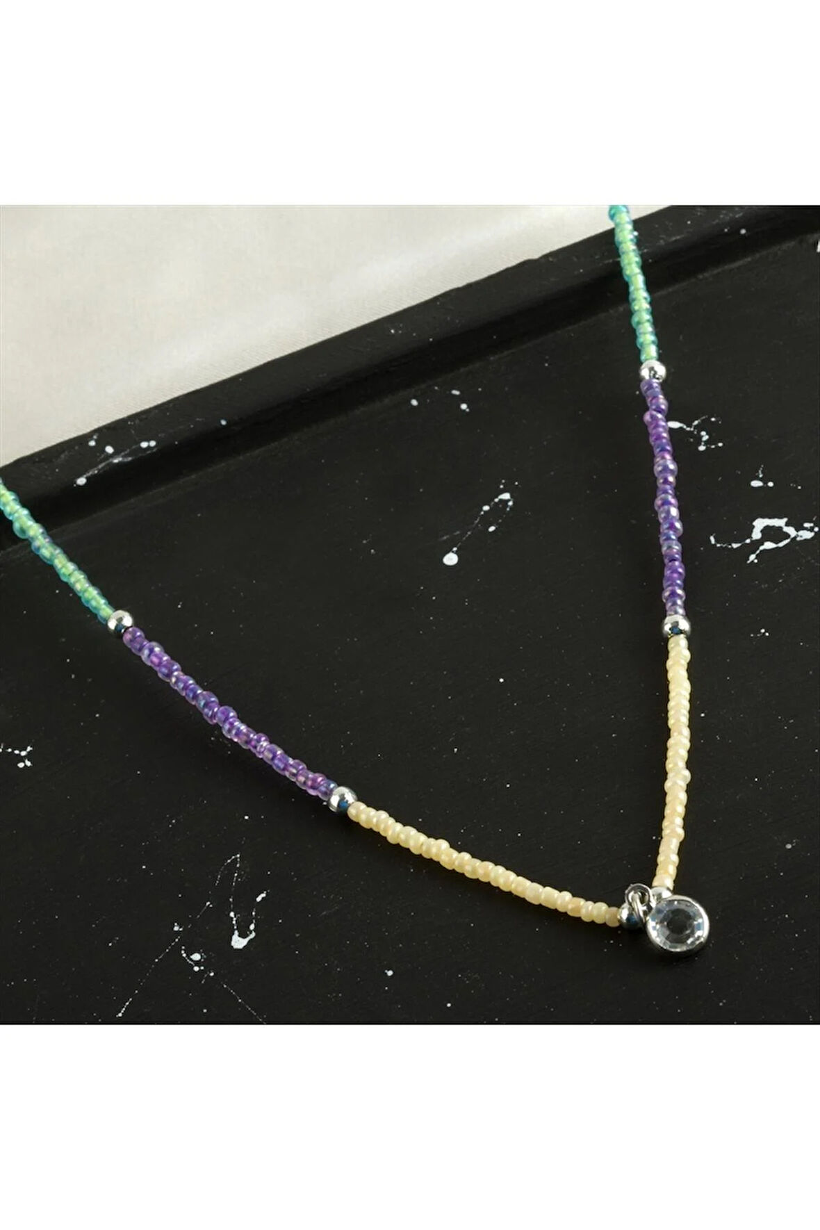 Renkli Kum Boncuk Taşlı Kolye