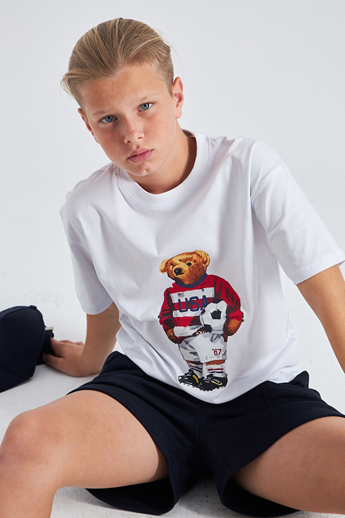 Teddy Bear Baskılı %100 Pamuk Erkek Oversize Çocuk Tişört