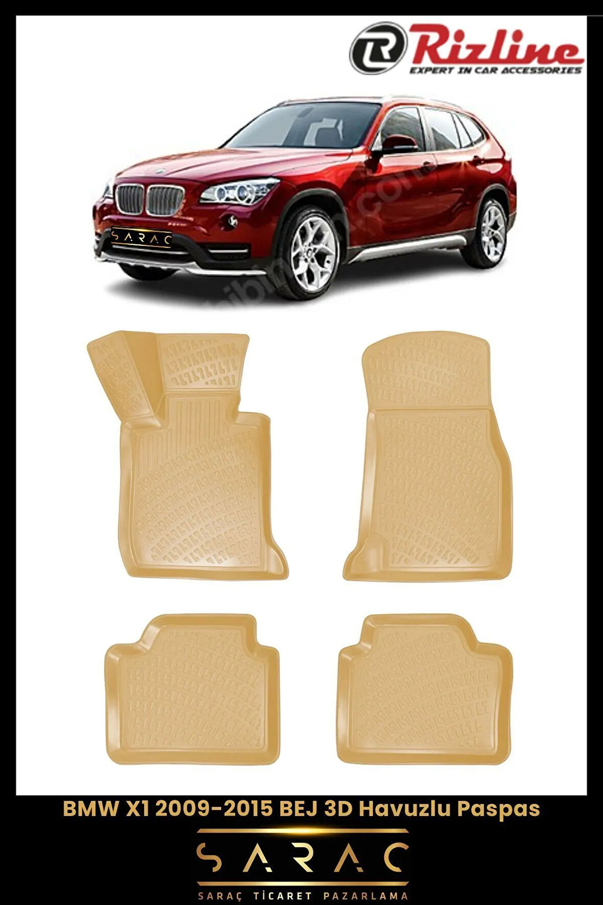 Rizline BMW X1 2013 Model BEJ 3D Havuzlu Paspas