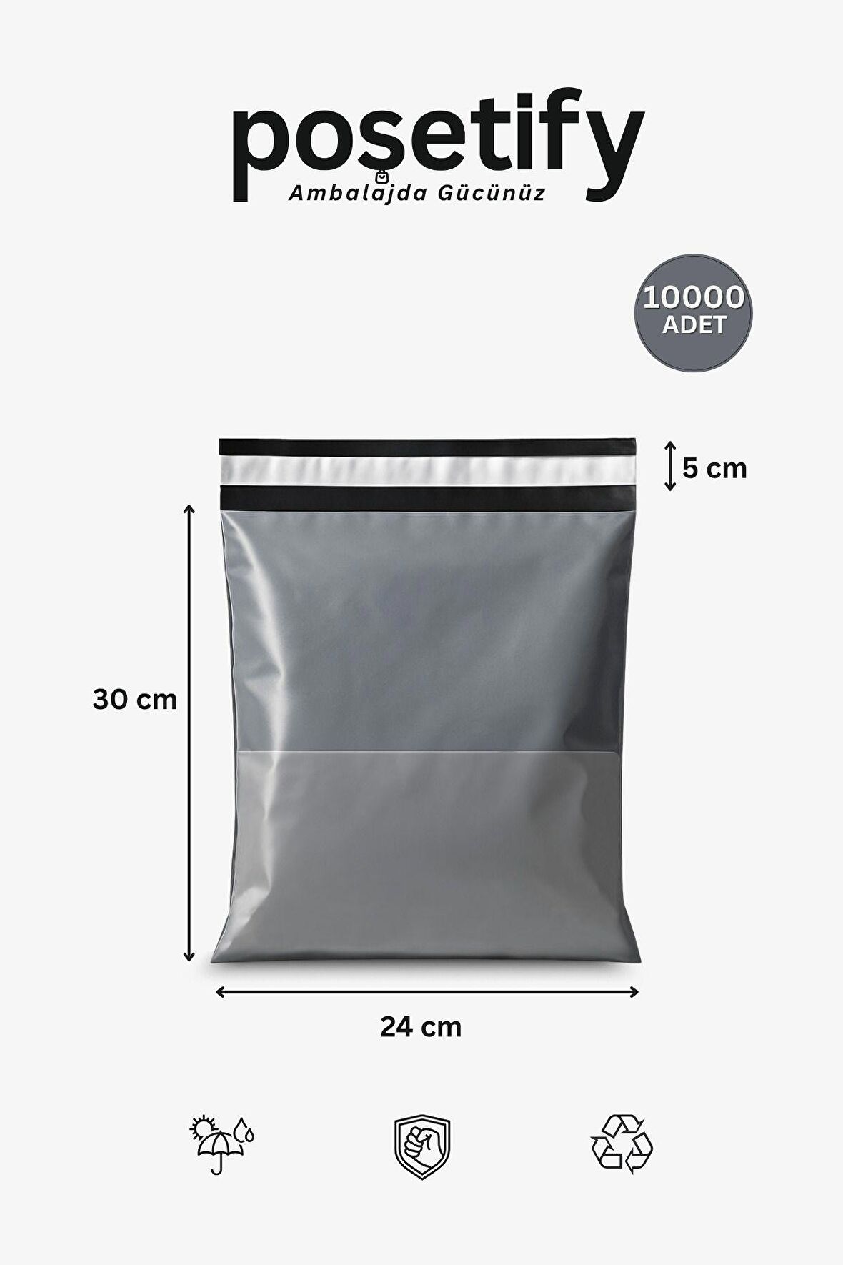 Gri Cepli Kargo Poşeti 22x30+5 cm | Yapışkan Bantlı Gönderi Zarfı | 10000’lü E-Ticaret Poşeti