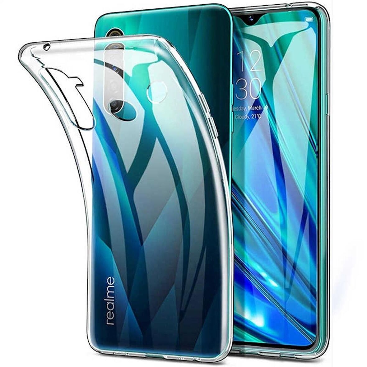 Smcase Realme 5İ Kılıf Lüks Silikon  Tam Kapatan Ekran Koruyucu