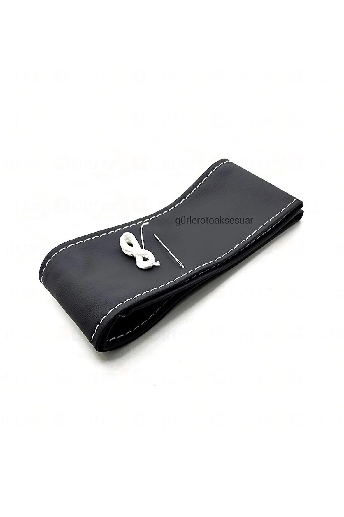 Universal Deri Direksiyon Kılıfı Dikmeli Soft Siyah Deri-beyaz Ipli (38cm-11cm)